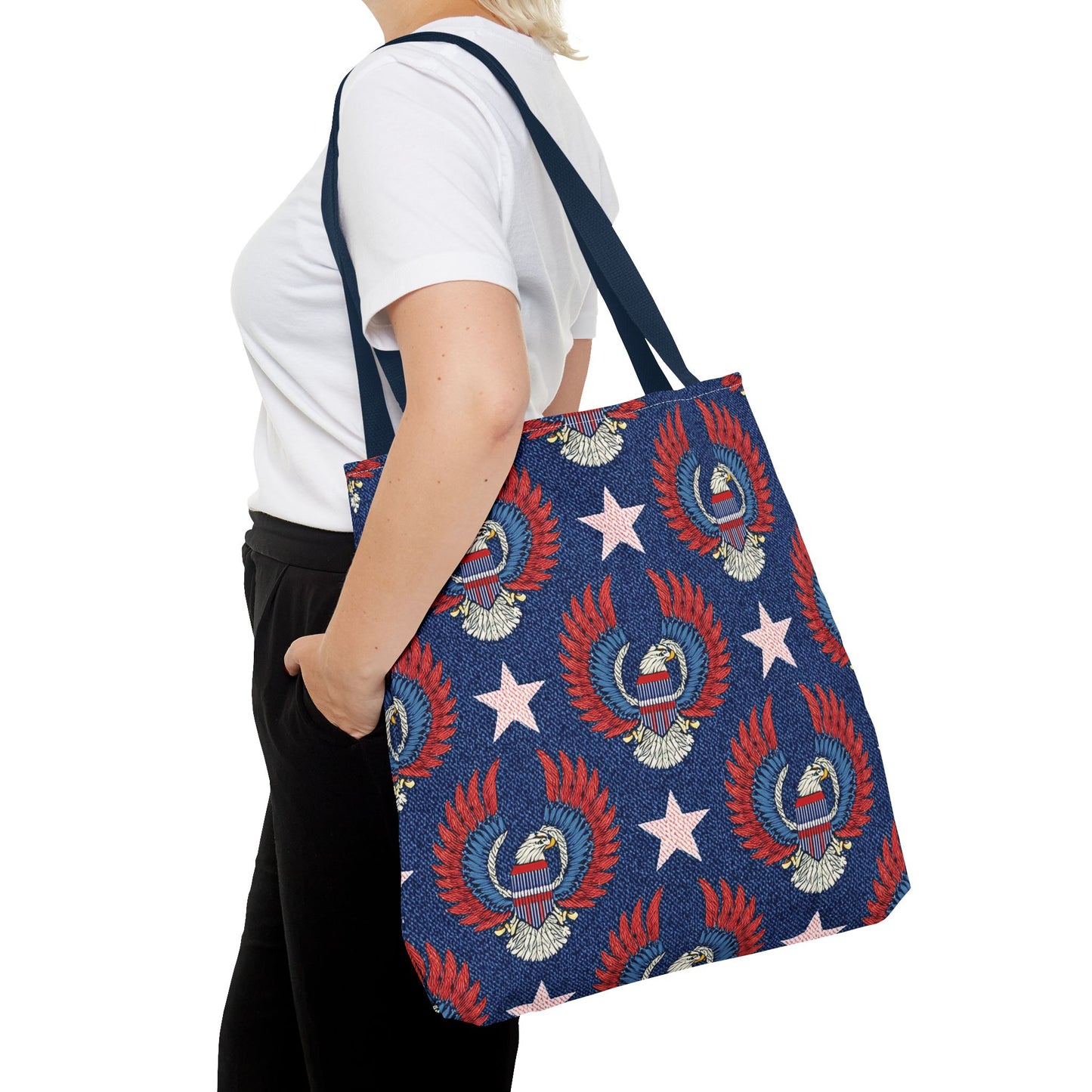 4th of July Graphic Denim Fabric Imitation Print Unisex Canvas Bag Poly Spun 3 Sizes Tote Bag 200-4