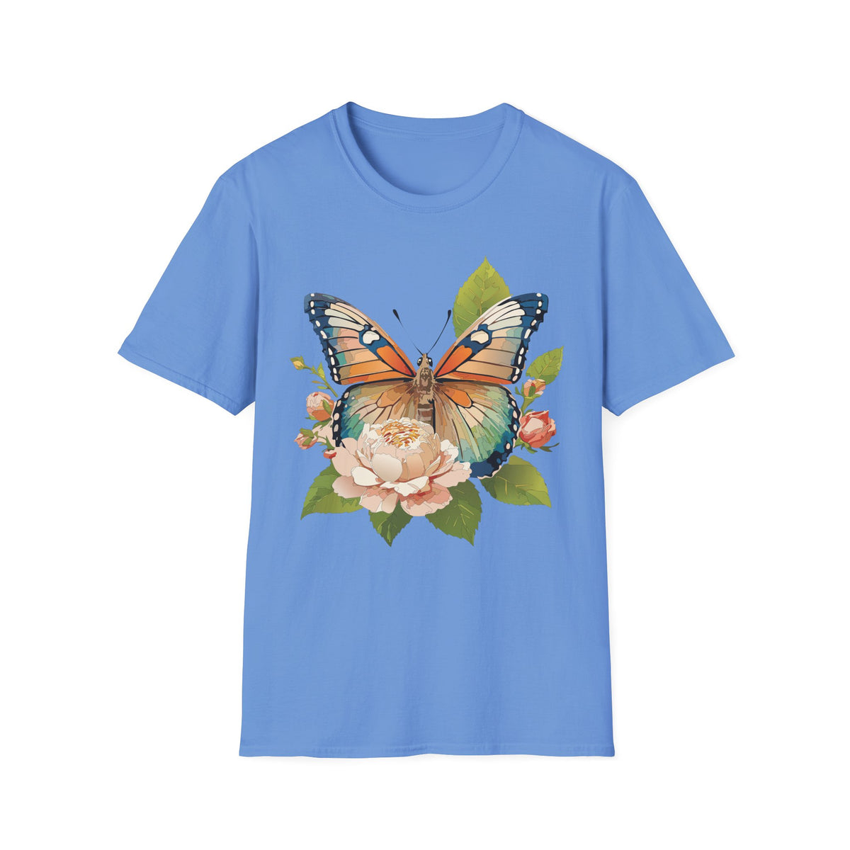 Butterfly Floral T-Shirt — Watercolor Monarch & Roses Graphic Tee Unisex 100 Cotton Gildan T-Shirt