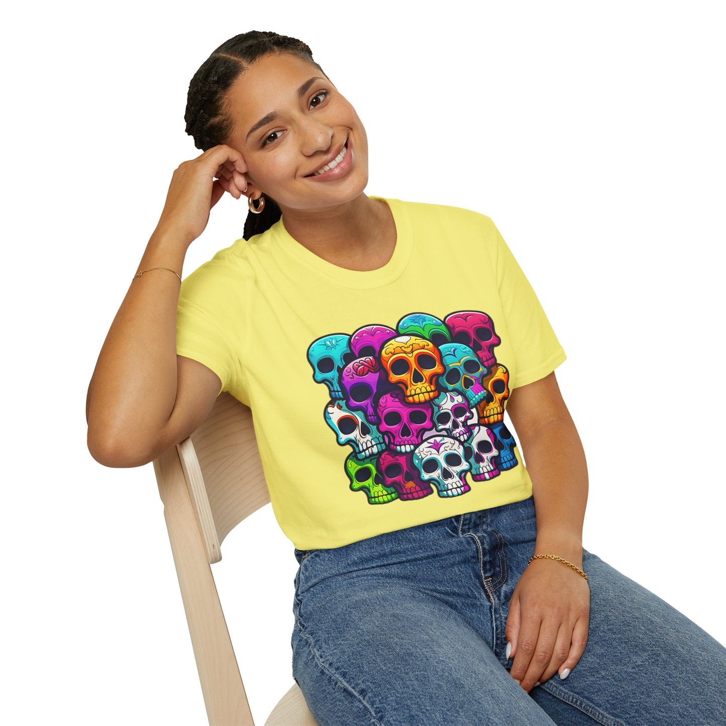 Unisex Skull Tee Shirt With Skeleton Design Gildan Softstyle 64000 100 Percent Ring Spun Cotton