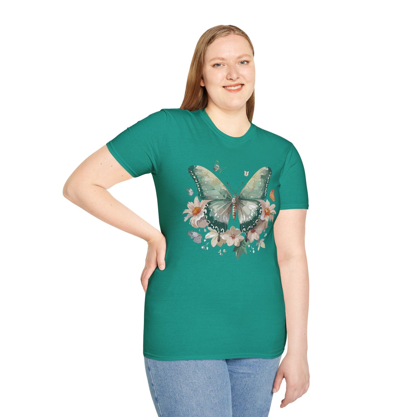Butterfly T Shirt Unisex Softstyle Tee 100 Percent Ring Spun Cotton Monarch Design Premium Comfort