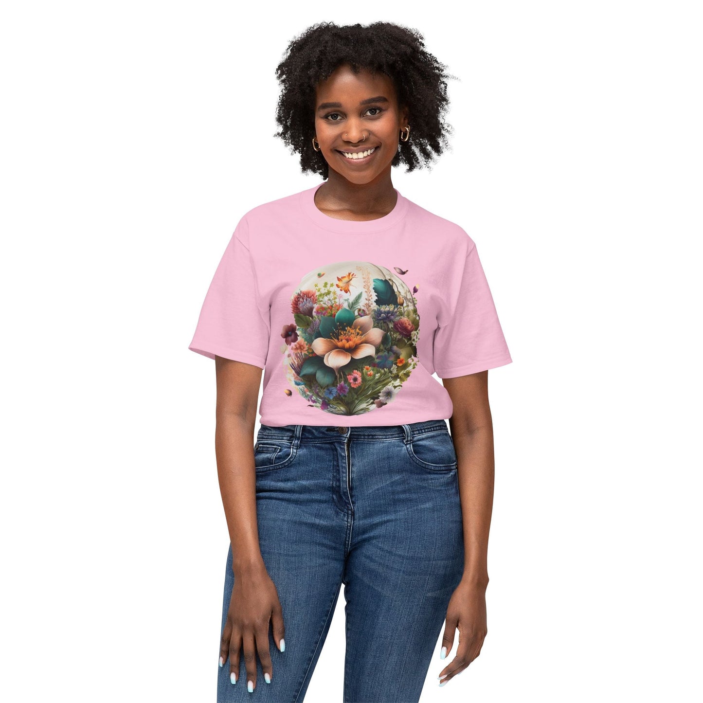 Unisex Floral Art Print T Shirt With Vintage Flowers Graphic Tee 100 Percent Cotton