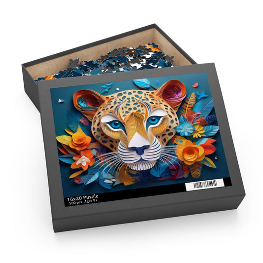 Colorful Leopard Face Puzzle 500-Piece  Floral Leopard Puzzle 500-Piece Ages 9+