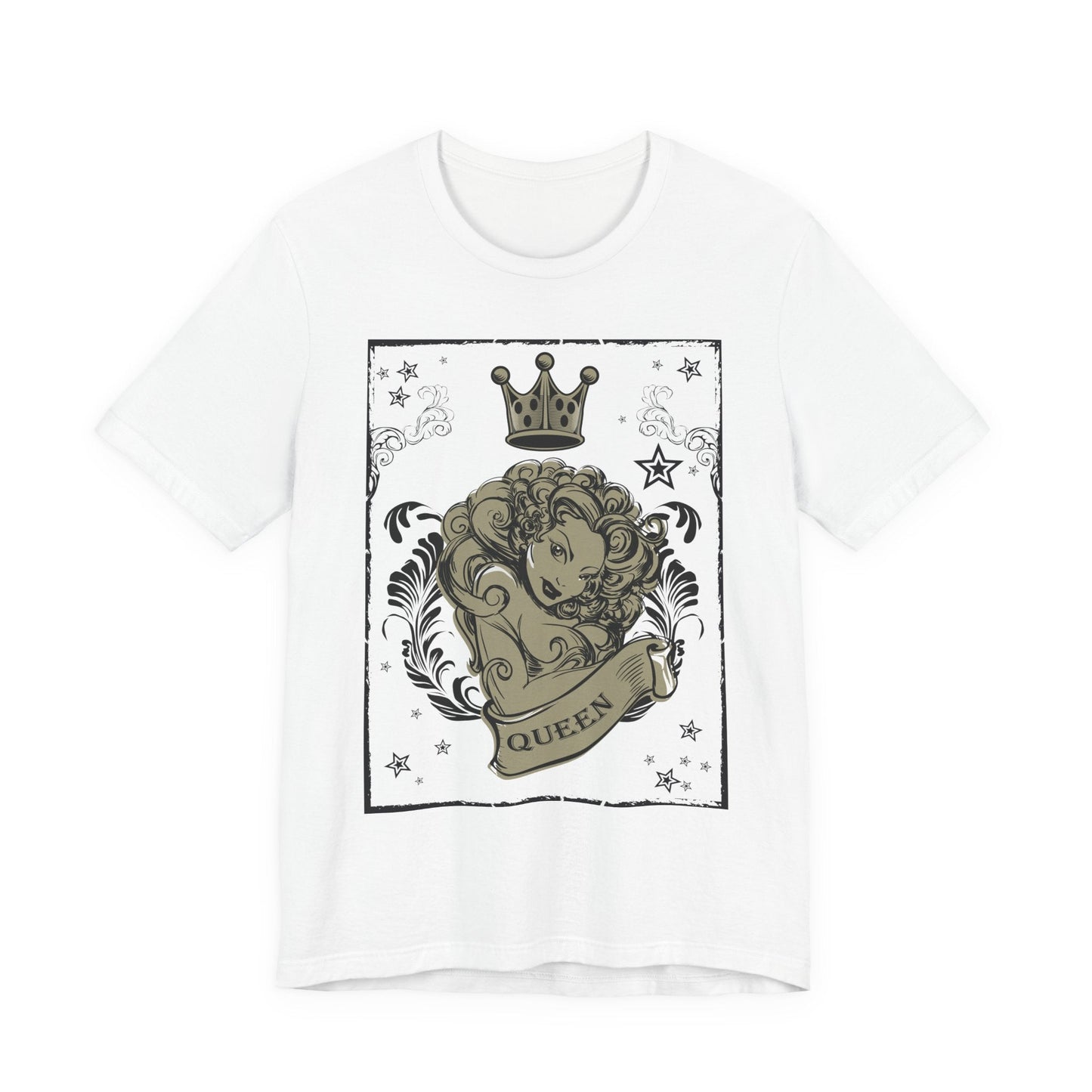 Crown Face Portrait Graphic Tee Vintage Floral Illustration Rock Band T-Shirt