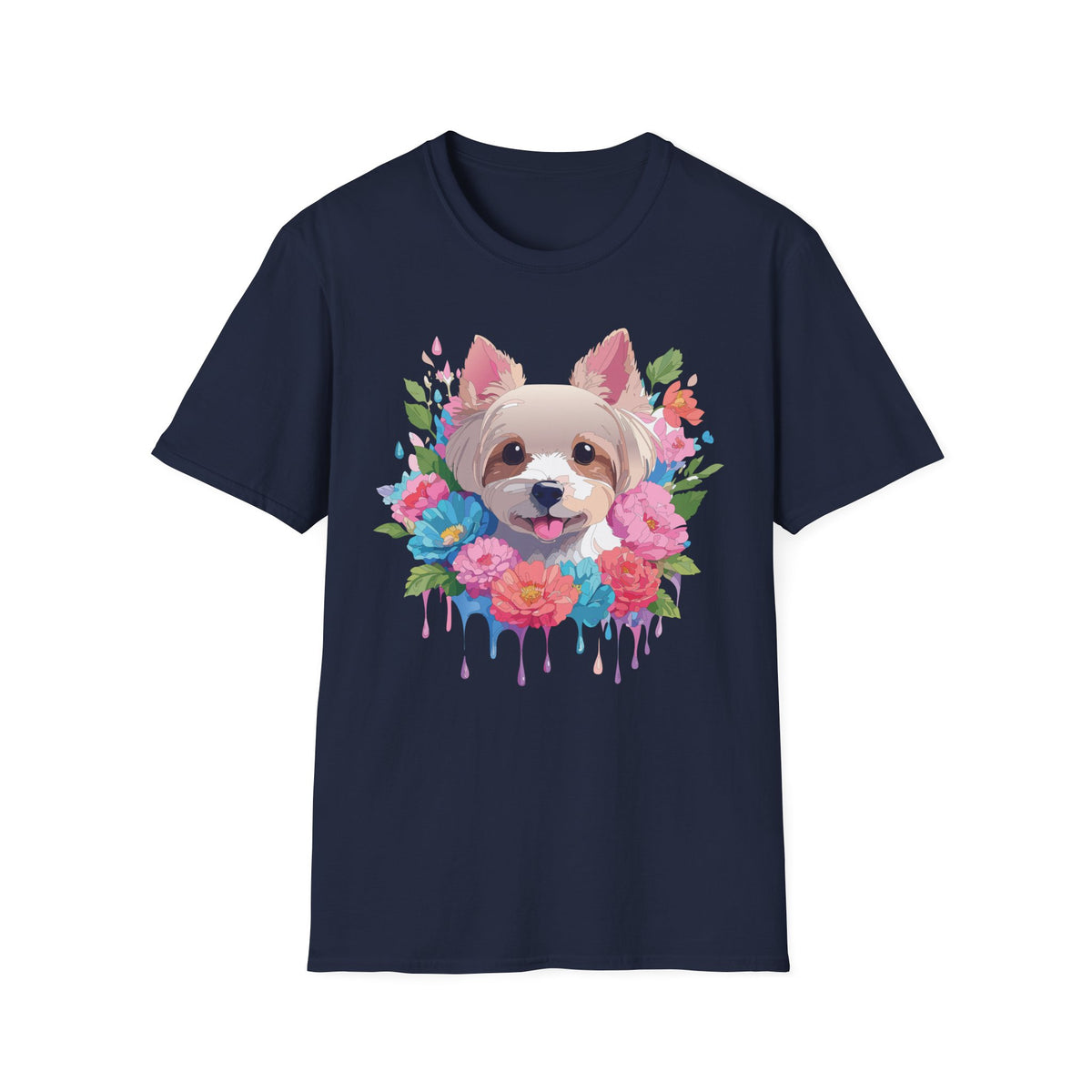 Watercolor Yorkie Face T-Shirt | Floral Paw Print Dog Tee