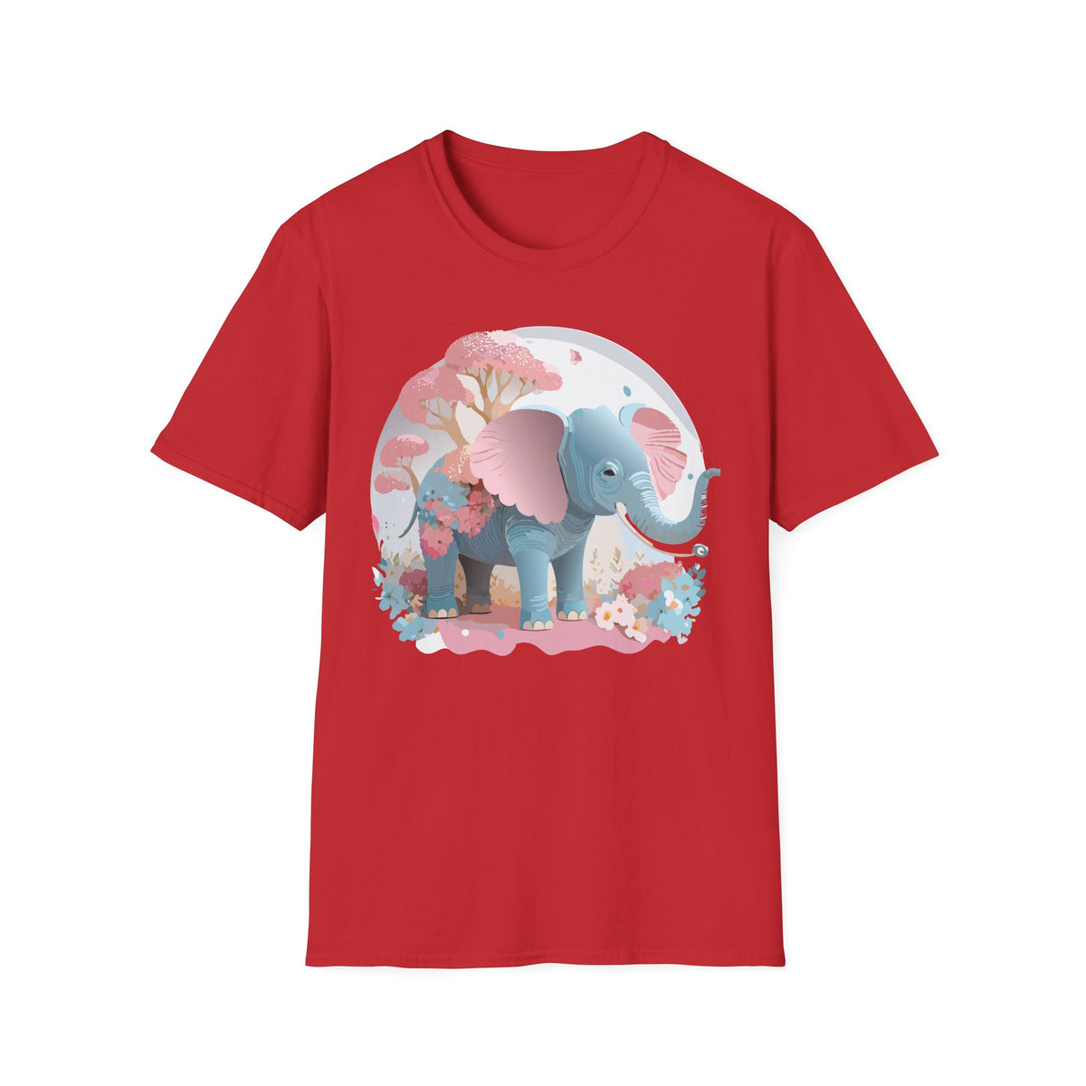 Pink Blue Elephant illustration T-Shirt | Cute Floral Baby Elephant Tee