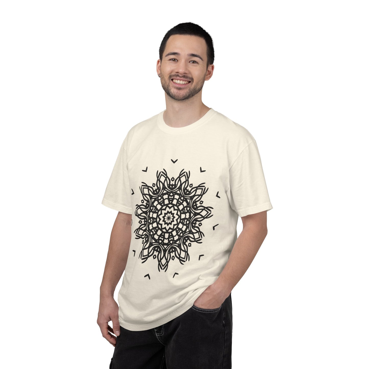 Unisex Garment Dyed Cotton T-Shirt with Mandala Graphic Design