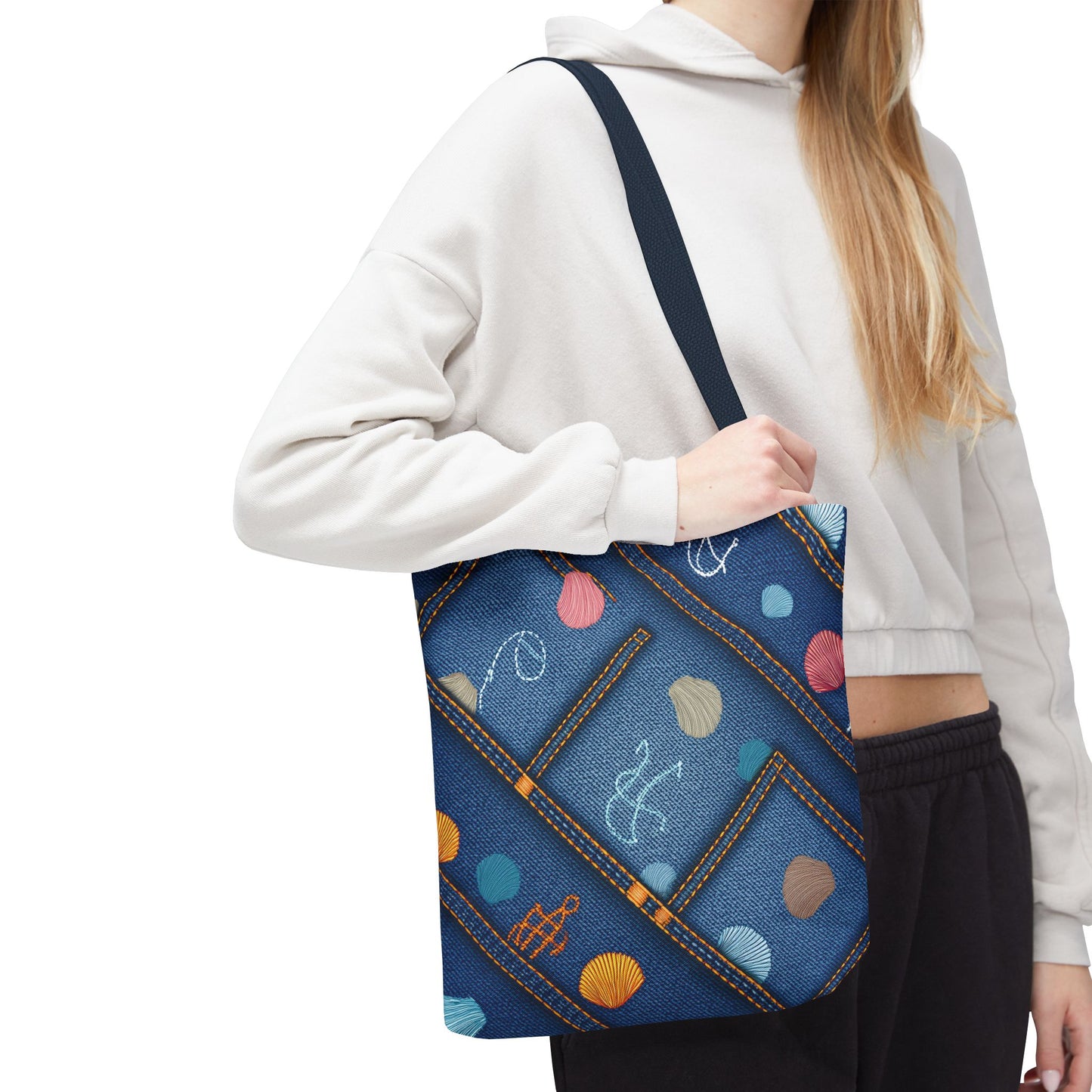 Denim Fabric Imitation Print Unisex Canvas Bag Poly Spun 3 Sizes Tote Bag 182-24