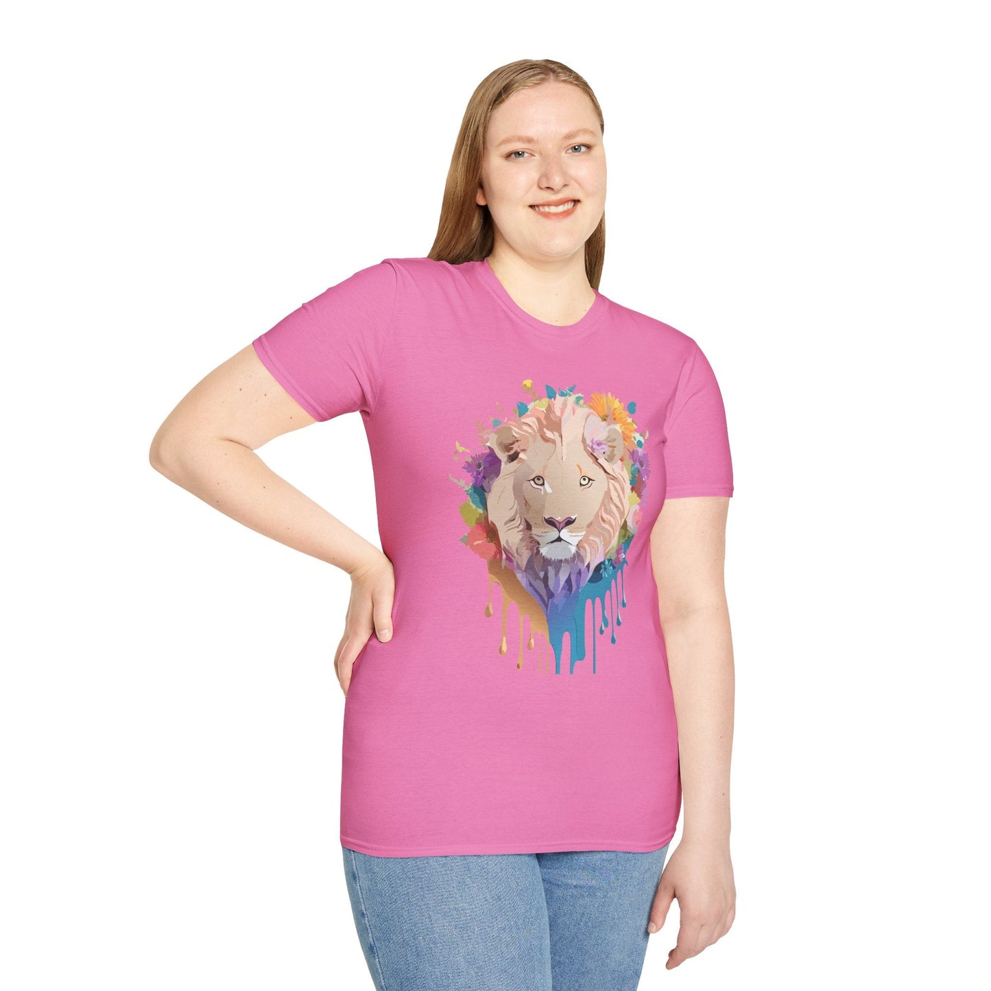 Unisex Lion Shirt Floral Lion Tee Softstyle Gildan 64000 100 Percent Cotton