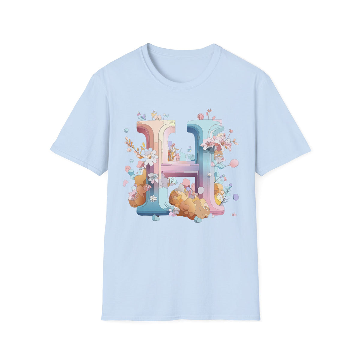 Floral Letter H T-Shirt | Pastel Botanical Monogram Tee