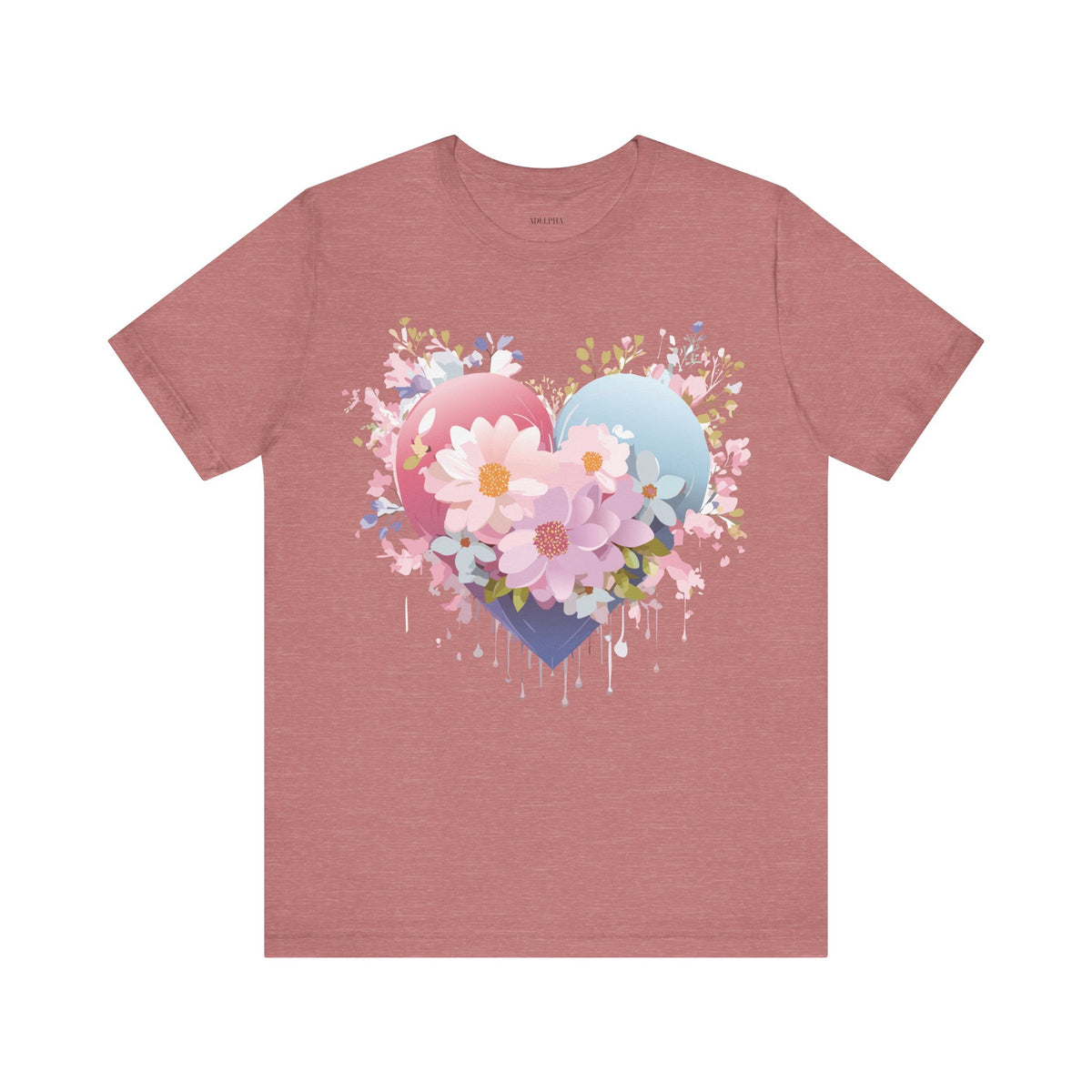 Valentine's Day Graphic Unisex Cotton Bella+Canvas Tee with Floral Art Design d130