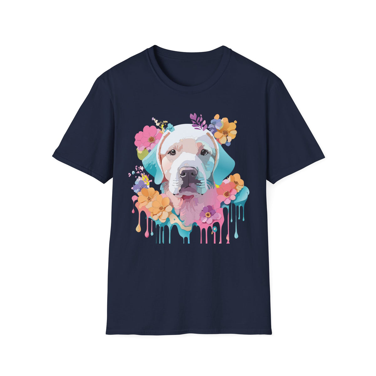 Colorful Pitbull Portrait T-Shirt | Floral Dog Art, Watercolor Drip