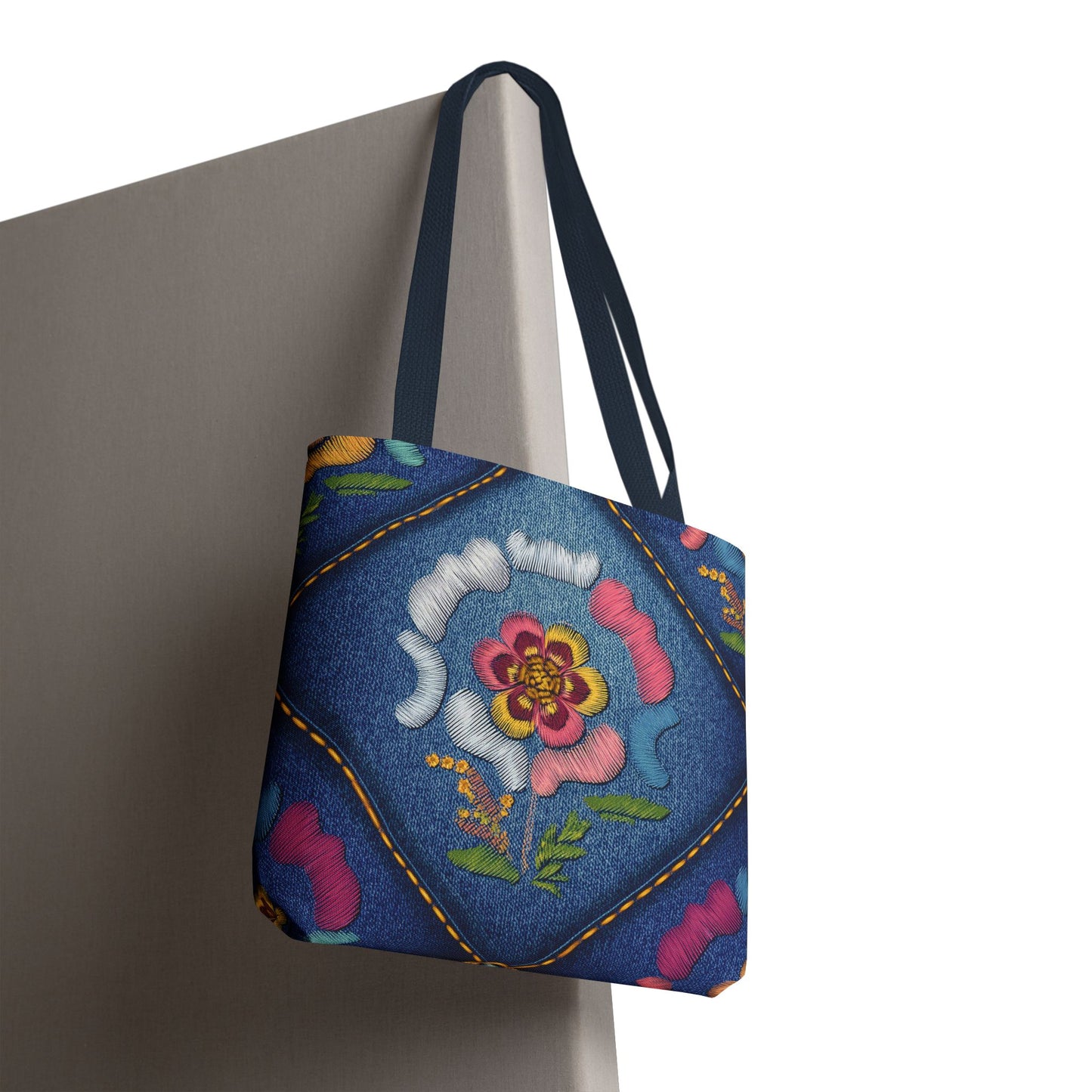 Denim Fabric Imitation Print Unisex Canvas Bag Poly Spun 3 Sizes Tote Bag 159-4