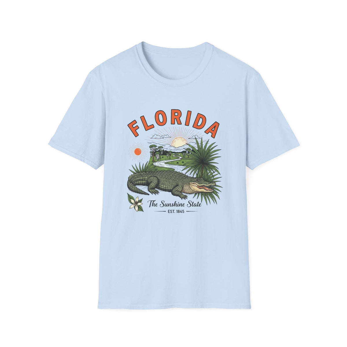 Florida Alligator Graphic T-Shirt — The Sunshine State Vintage Design Travel Tourist Graphic Design Unisex 100 Cotton Gildan T-Shirt