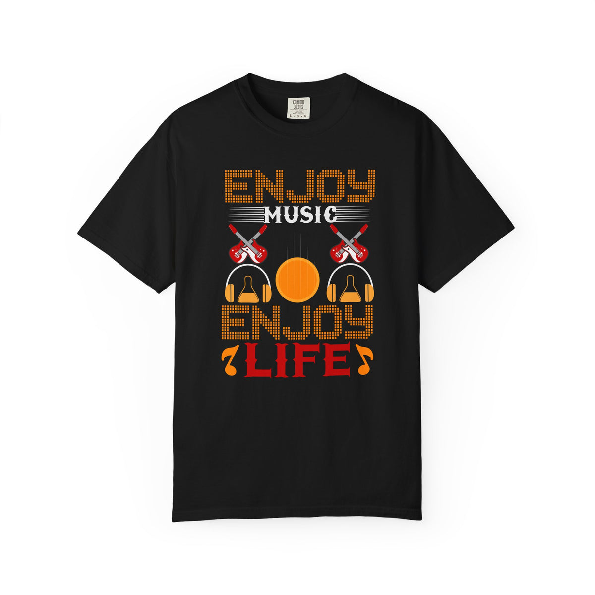 Enjoy Music Enjoy Life T-Shirt Retro Headphones Drum Guitar Unisex Cotton Tee 049