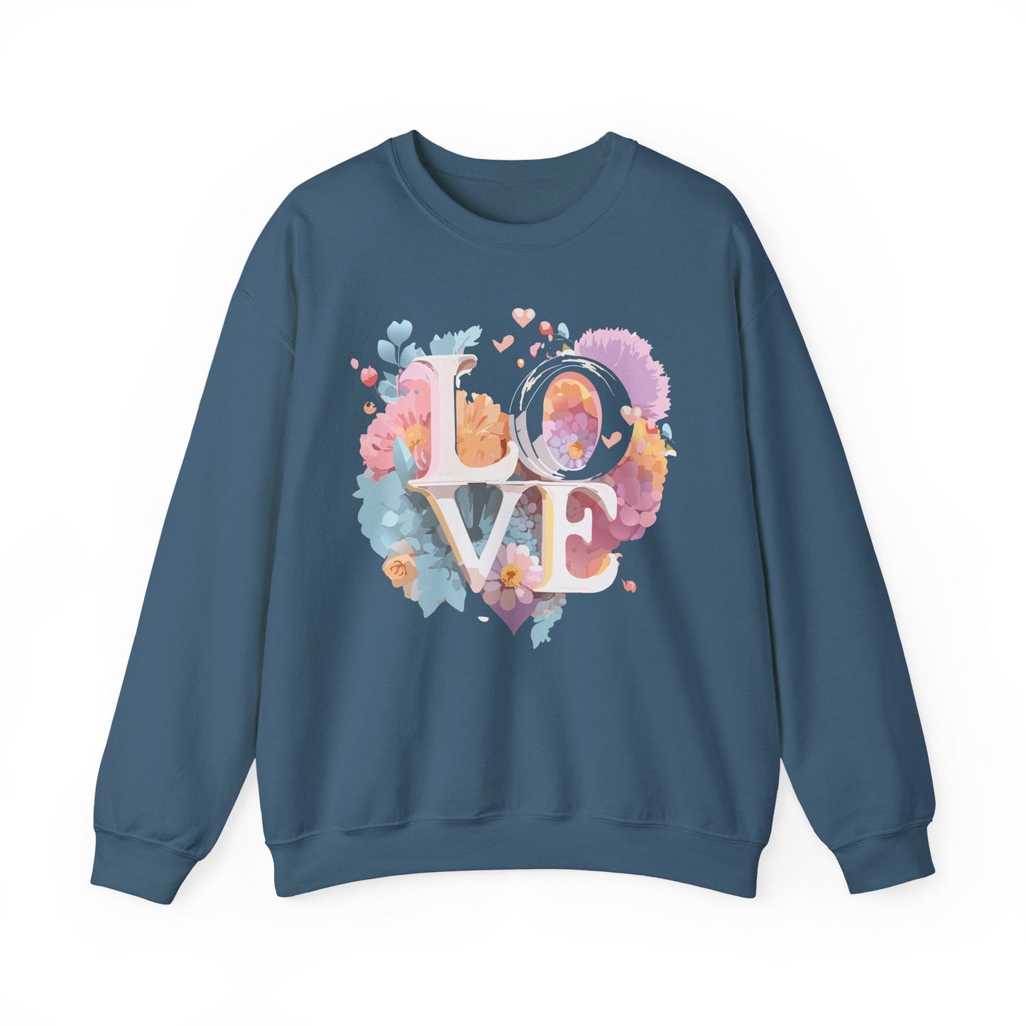 Floral Love Sweatshirt For Valentines Day Unisex Crewneck 50 50 Cotton Polyester Gildan 18000