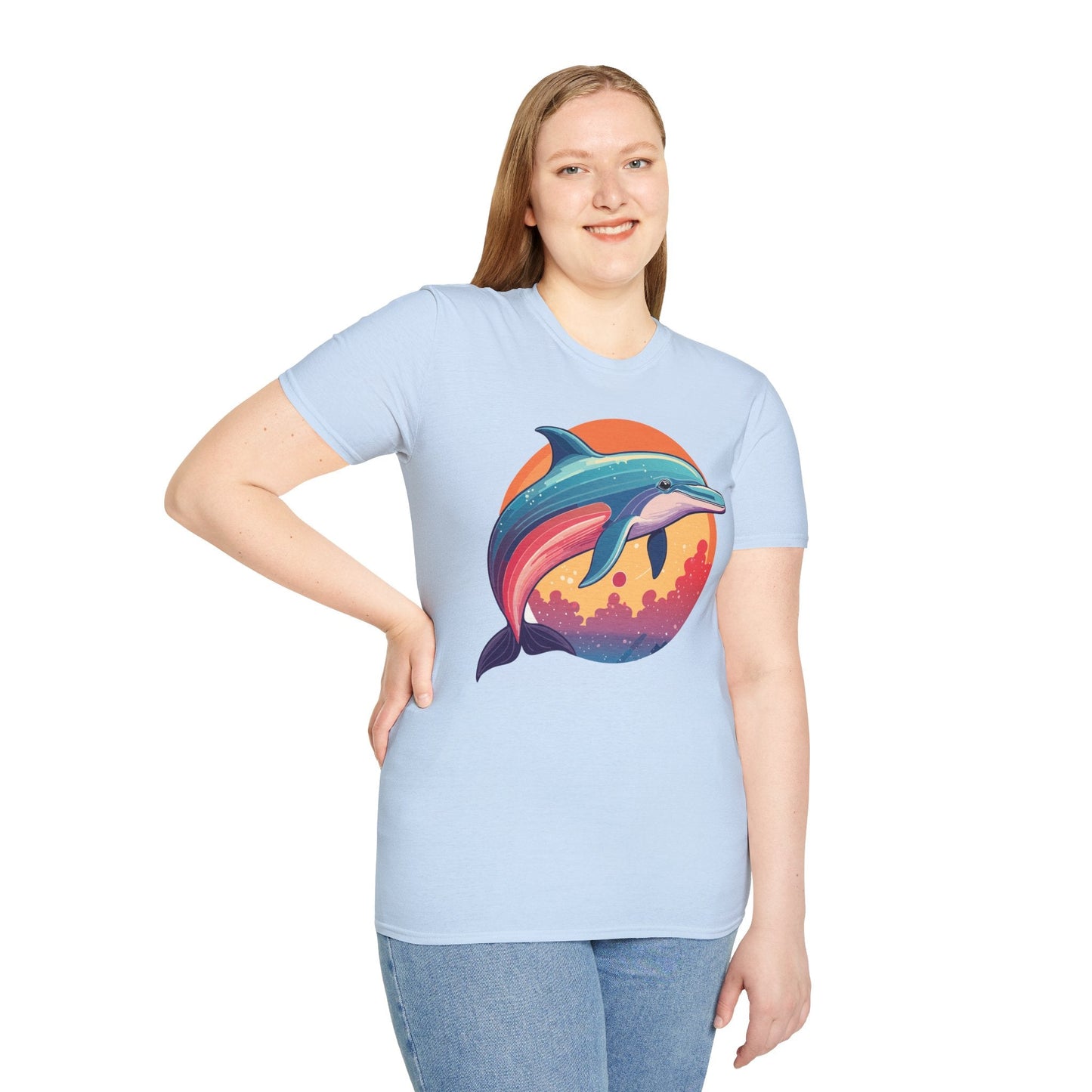 Dolphin Shirt For Unisex Adults Gildan Softstyle 64000 Ring Spun Cotton Tee Fish Tee