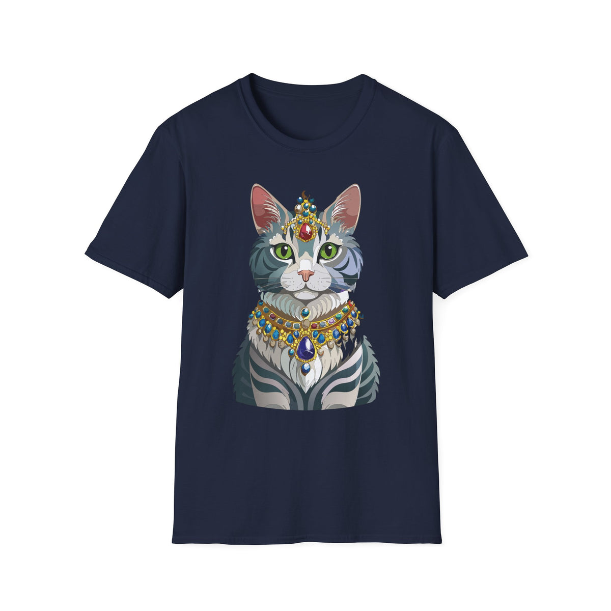 Regal Cat with Jewel Crown T-Shirt | Royal Tabby Illustration