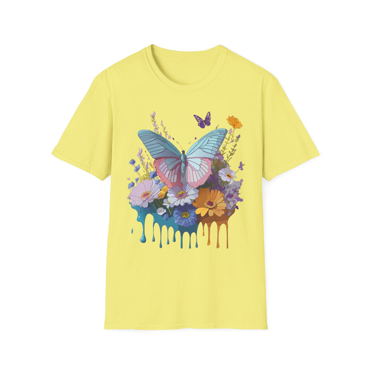 Butterfly Floral T-Shirt – Colorful Nature Garden Graphic Design Unisex 100 Cotton Gildan T-Shirt