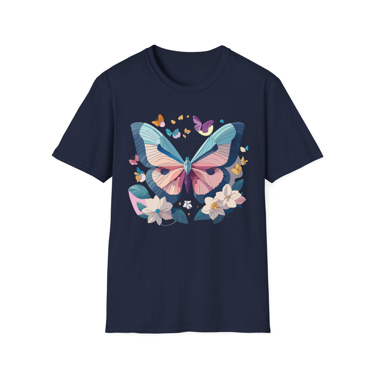 Pastel Butterfly Floral Moths Graphic Design Unisex 100 Cotton Gildan T-Shirt
