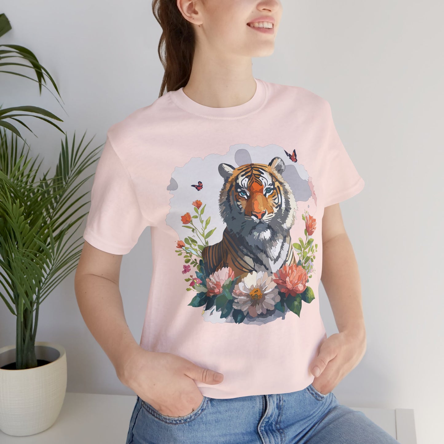 Floral Tiger Graphic Tee, Animal Shirt, Tiger Shirt, Flower Top, T-Shirt with Animal, Art Design