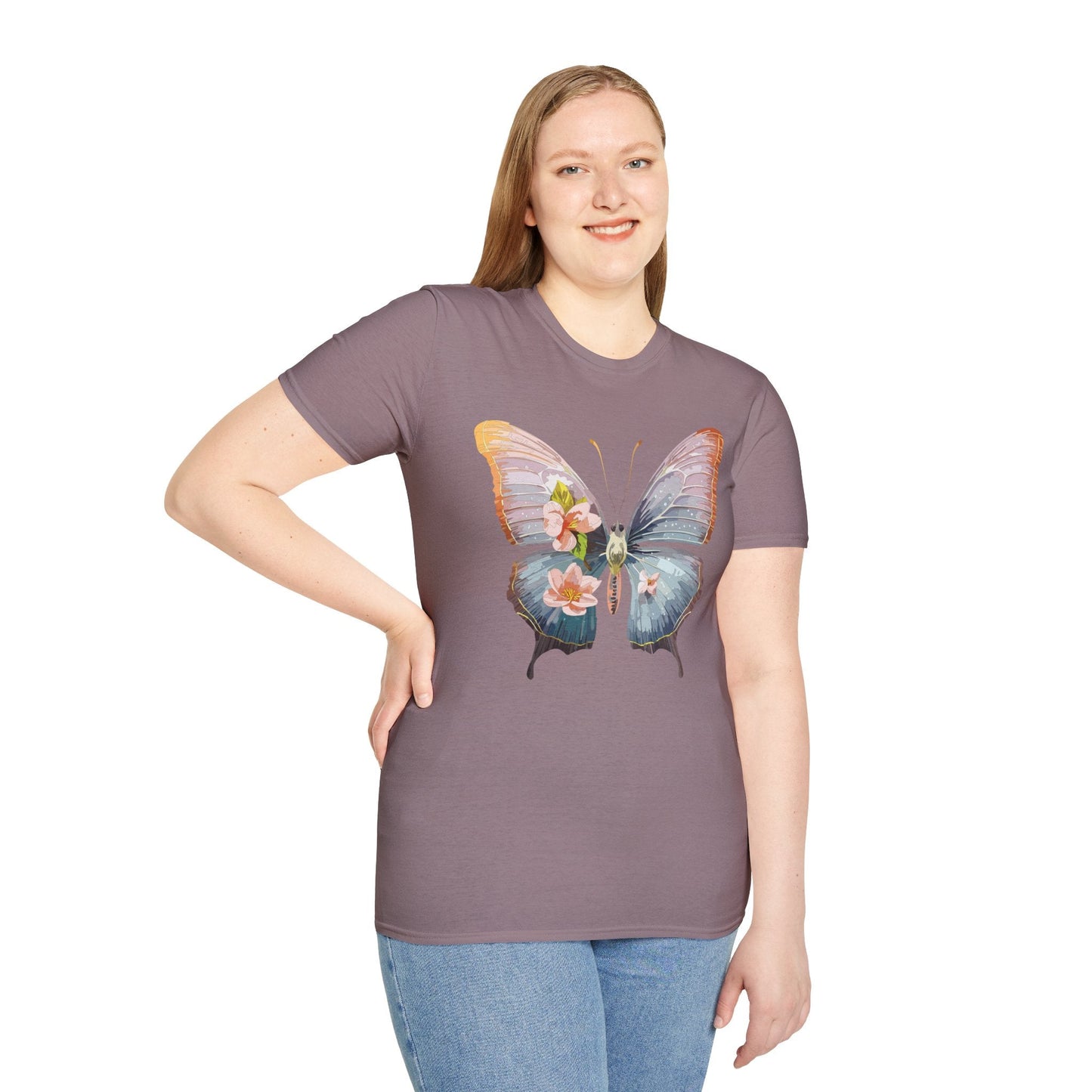 Butterfly Print T Shirt For Men Women Unisex Monarch Design Softstyle Cotton Tee