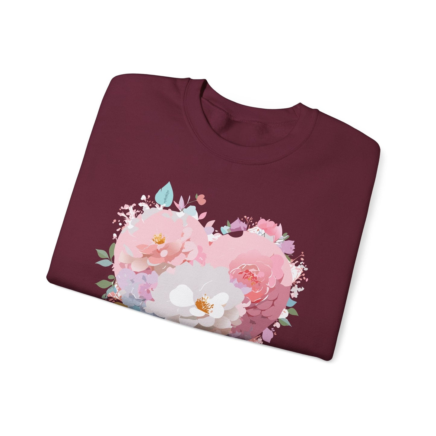 Unisex Floral Heart Sweatshirt For Valentines Day With Love Floral Print Crewneck