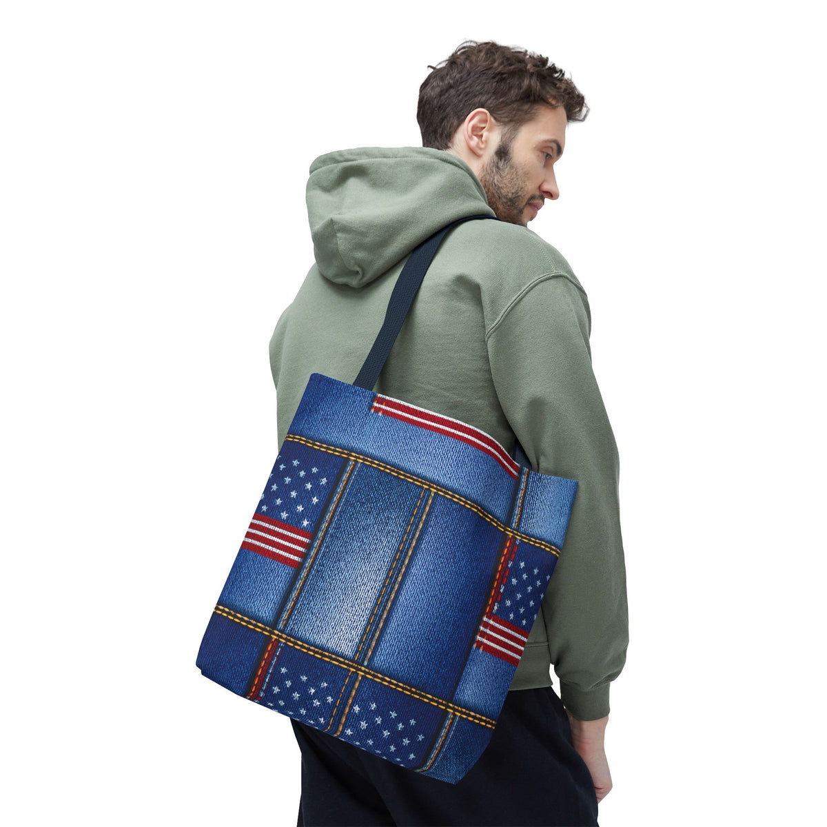 4th of July Graphic Denim Fabric Imitation Print Unisex Canvas Bag Poly Spun 3 Sizes Tote Bag 200-17