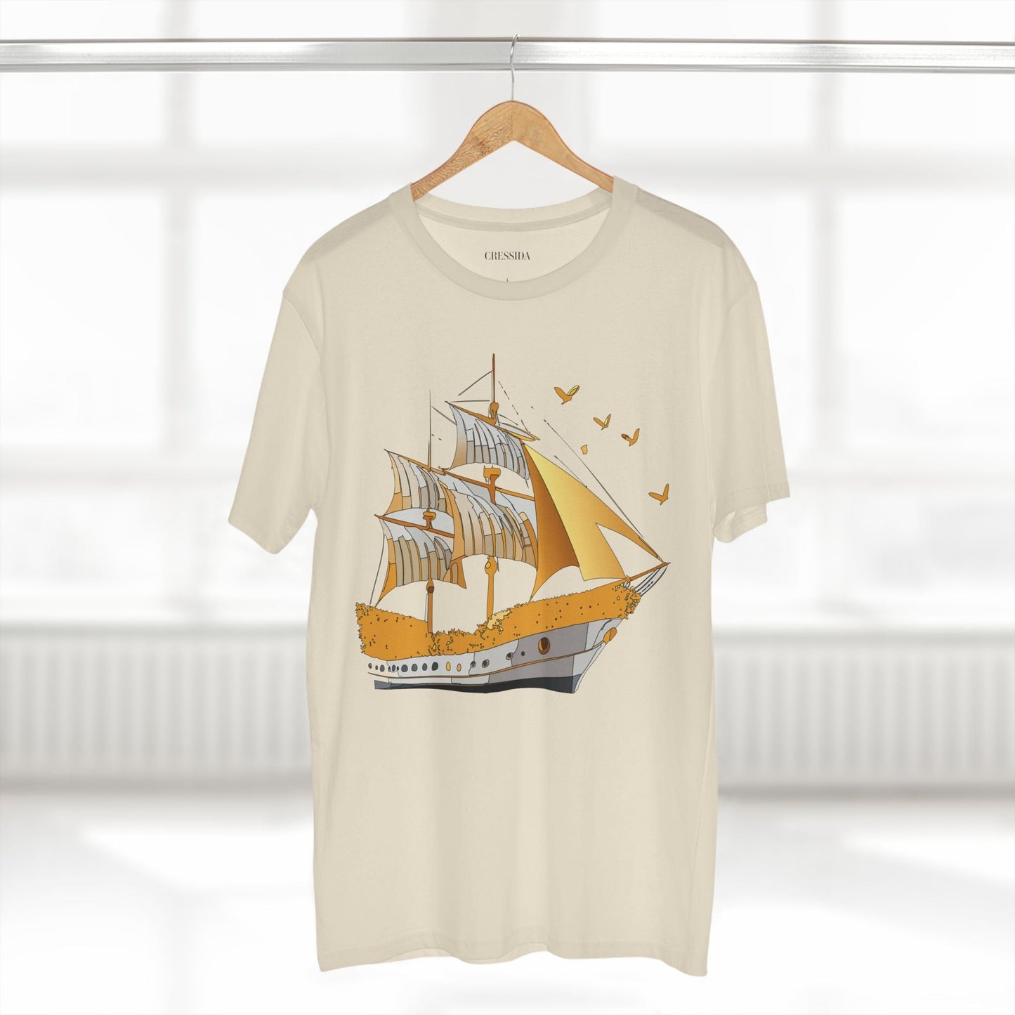 Ship Graphic Unisex 100 Cotton T-Shirt with Gold Frigate Art Design 20