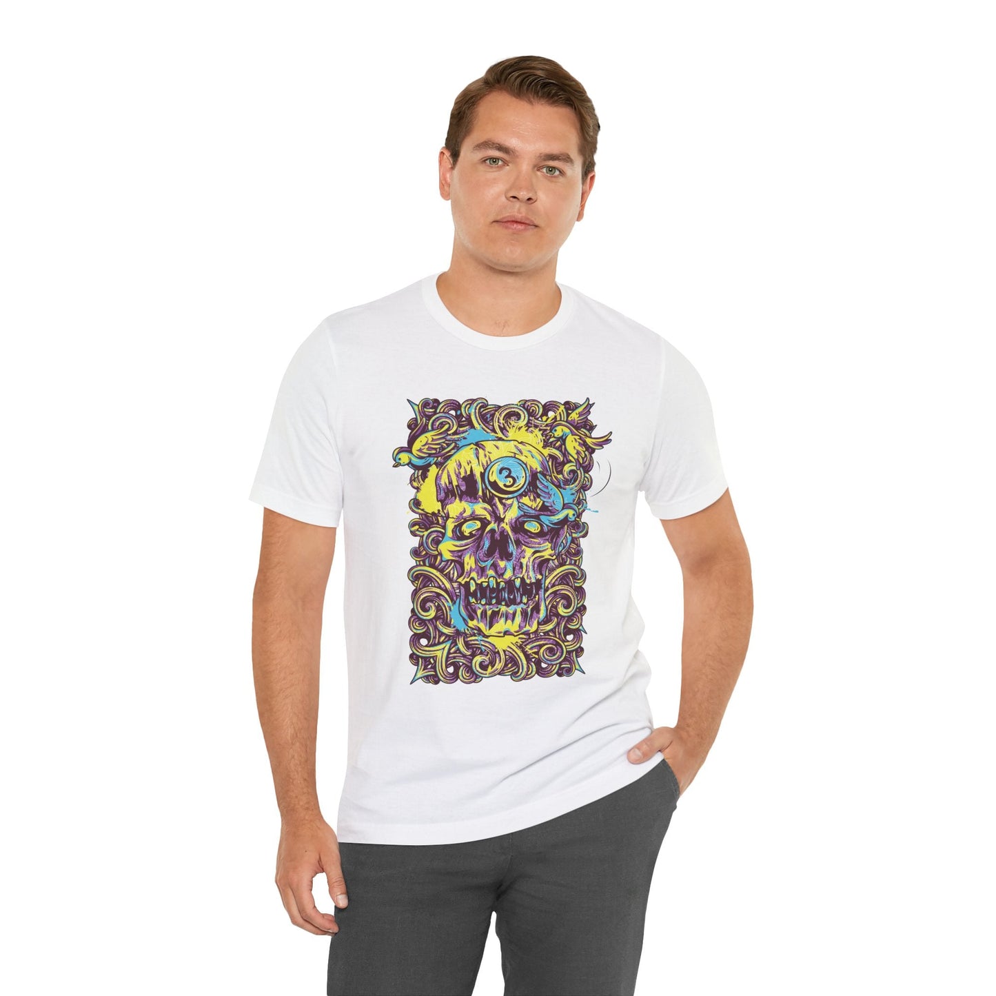 Colorful Skull Illustration Graphic Unisex Cotton T-Shirt r41