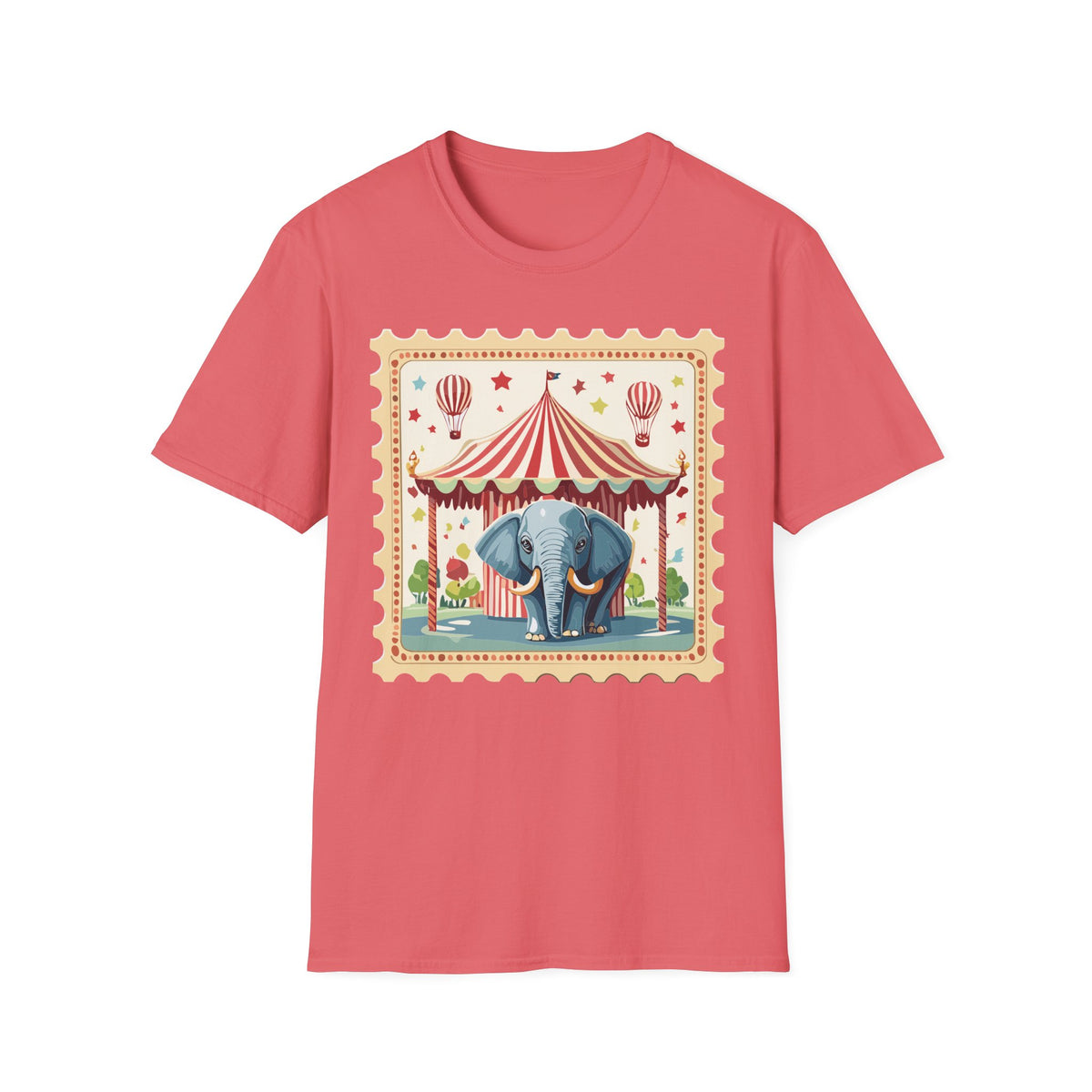 Vintage Circus Elephant T-Shirt | Carnival Tent, Hot Air Balloons Graphic Tee Unisex 100 Cotton Gildan T-Shirt