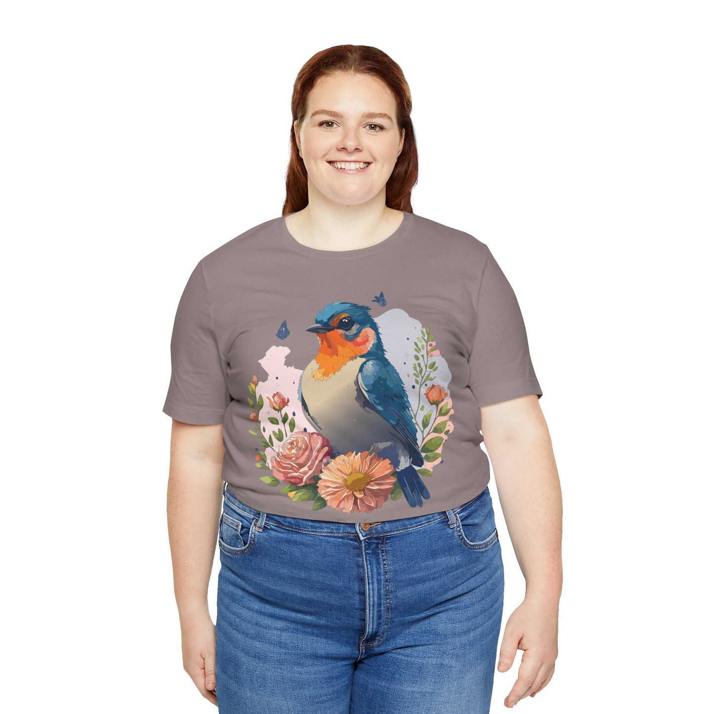 Floral Bird Tee, Animal Shirt, Bird Shirt, Floral Tee, Flower T-shirt, T-Shirt with Animal