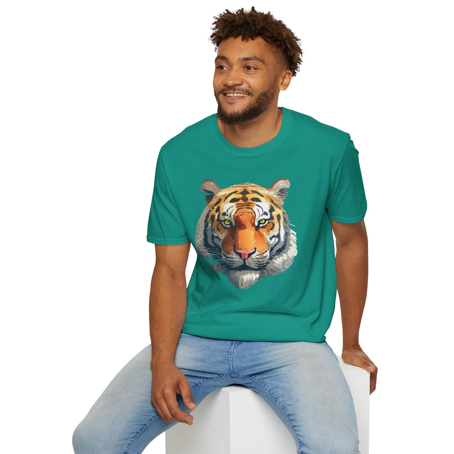 Tiger Print T Shirt Unisex Animal Tee 100 Percent Cotton Softstyle Gildan 64000