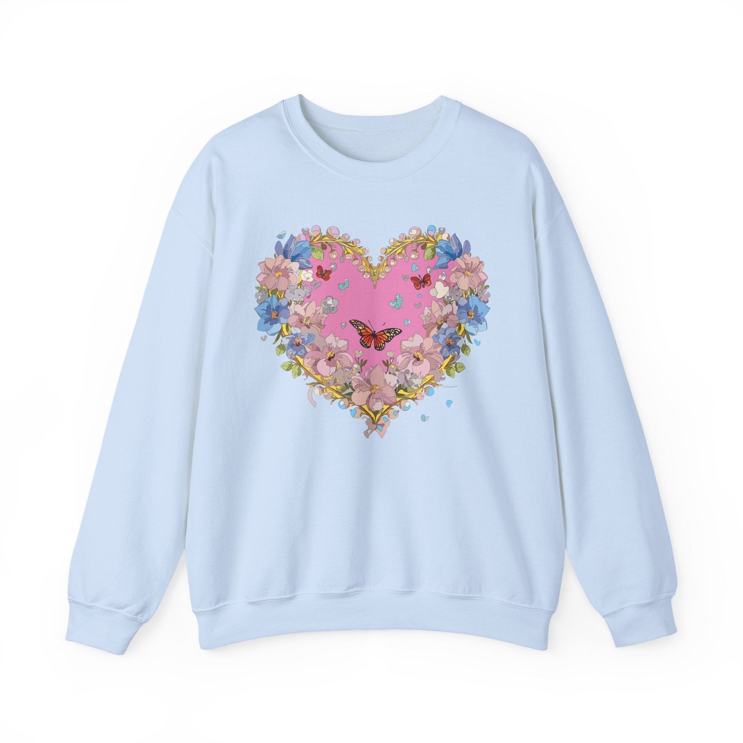 Floral Heart Sweatshirt Unisex Crewneck Gildan 18000 Fifty Fifty Cotton Polyester Valentine's Day