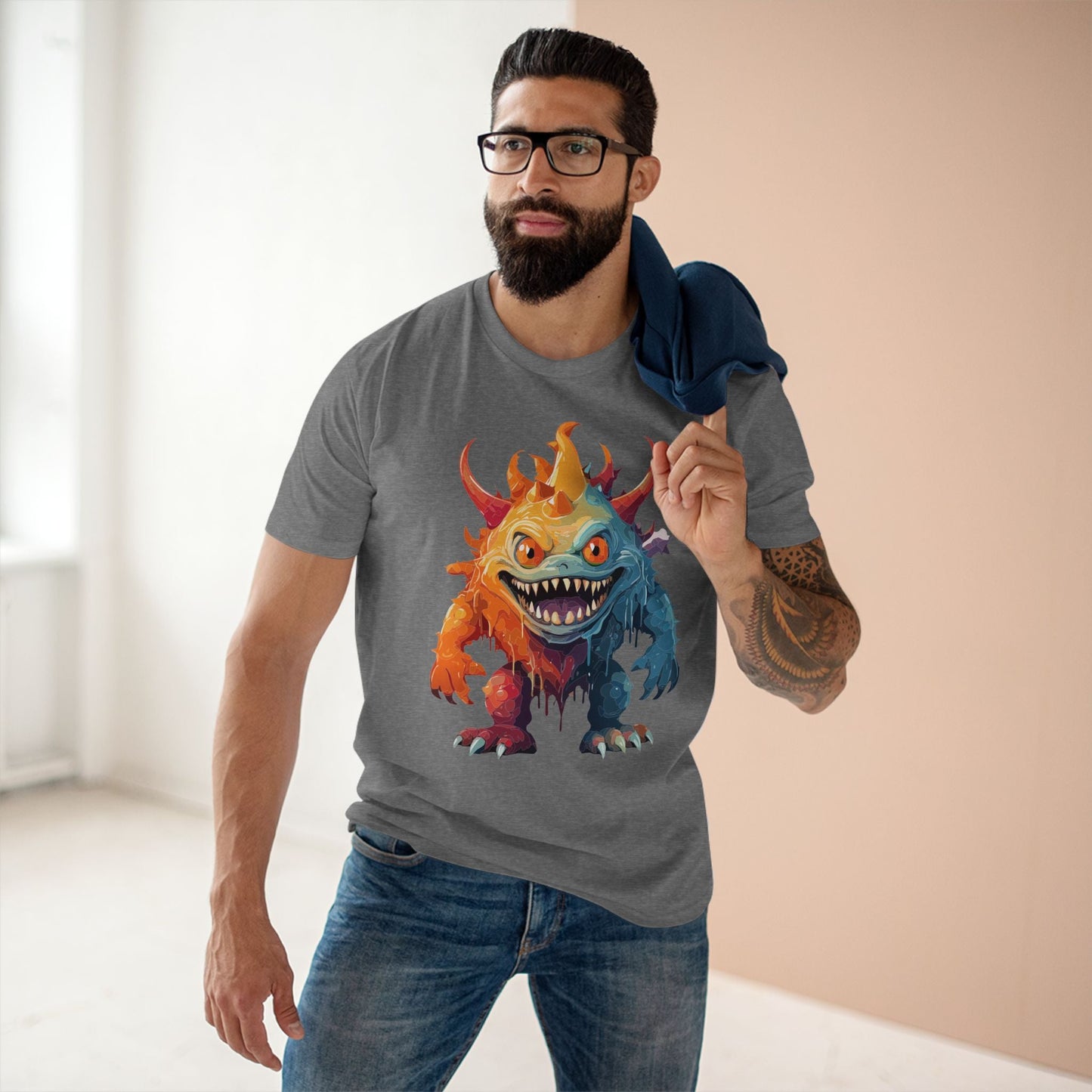 Cartoon Monsters Graphic Unisex 100 Cotton Staple Tee 32