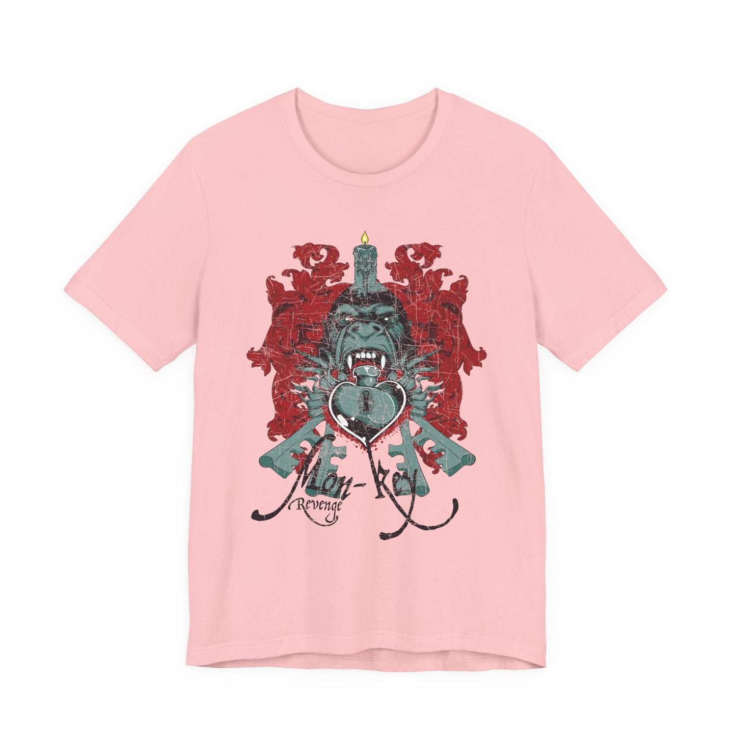 Gorilla Crest with Sword and Heart T-Shirt Heraldic Gothic Design Rock Band T-Shirt