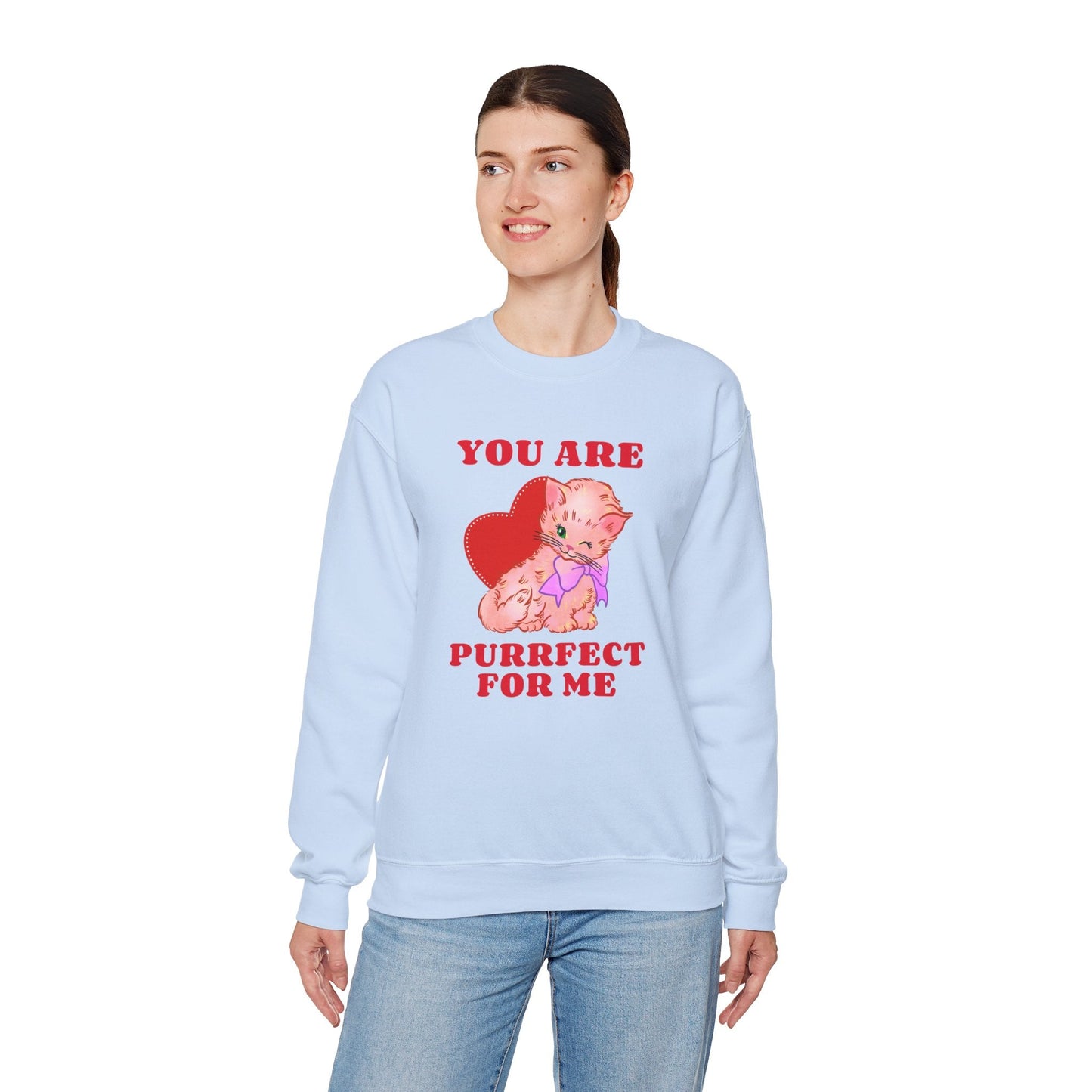 Cat Heart Sweatshirt Unisex Valentines Day Fifty Fifty Cotton Poly Blend Crewneck