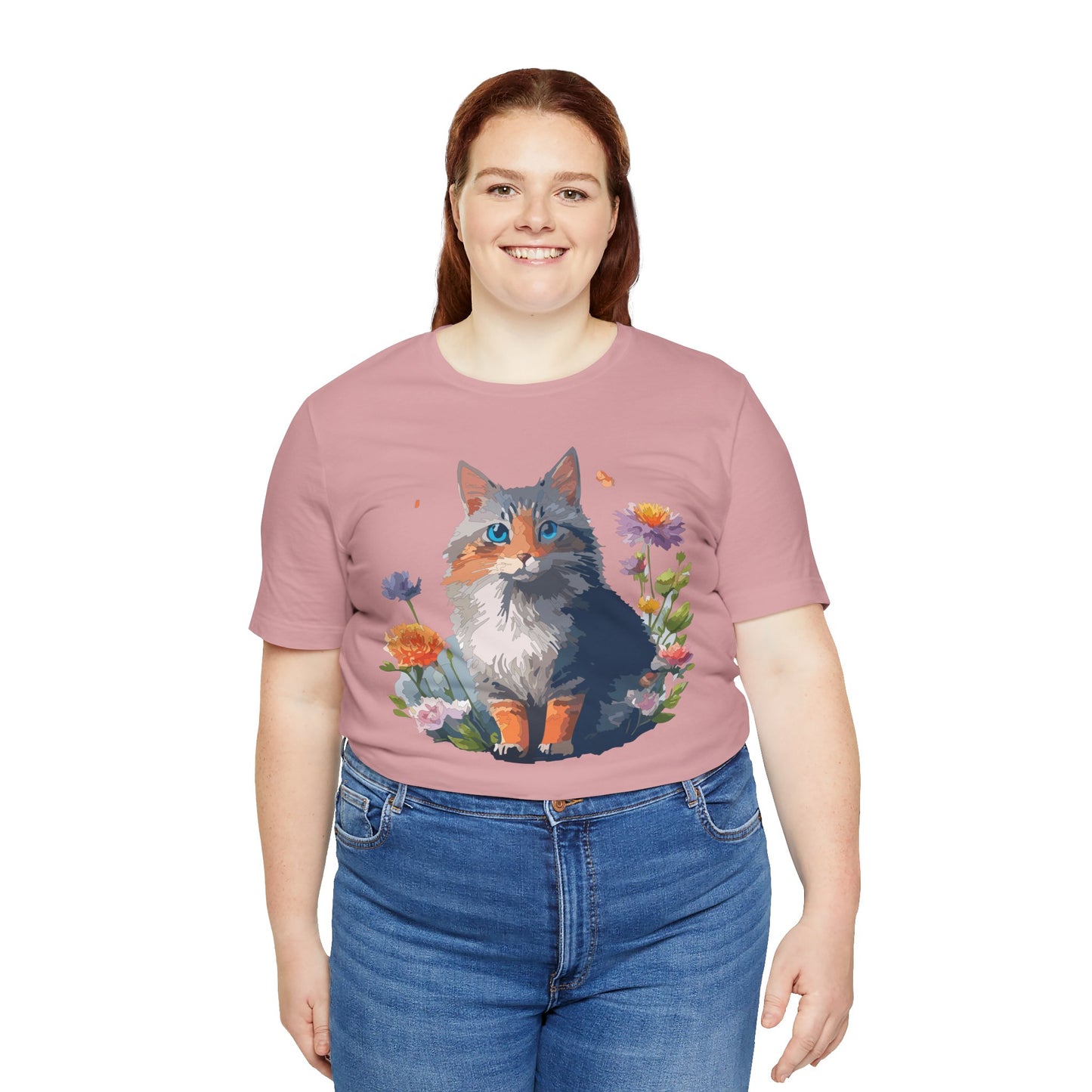 Floral Cat Tee, Animal Shirt, Cat Shirt, Floral Tee, Flower T-shirt, T-Shirt with Animal, Summer Top with Art Design