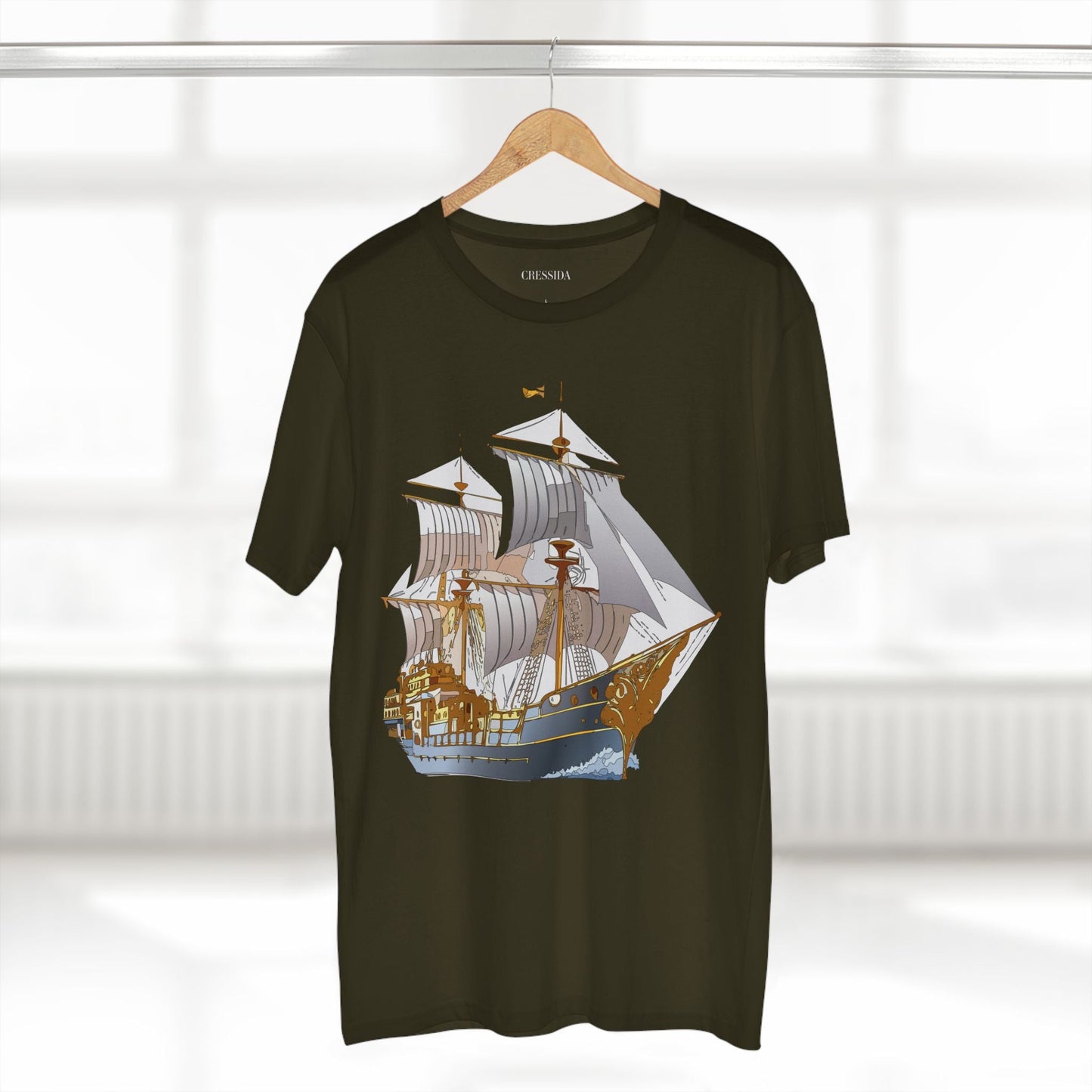 Ship Graphic Unisex 100 Cotton T-Shirt with Gold Frigate Art Design 13