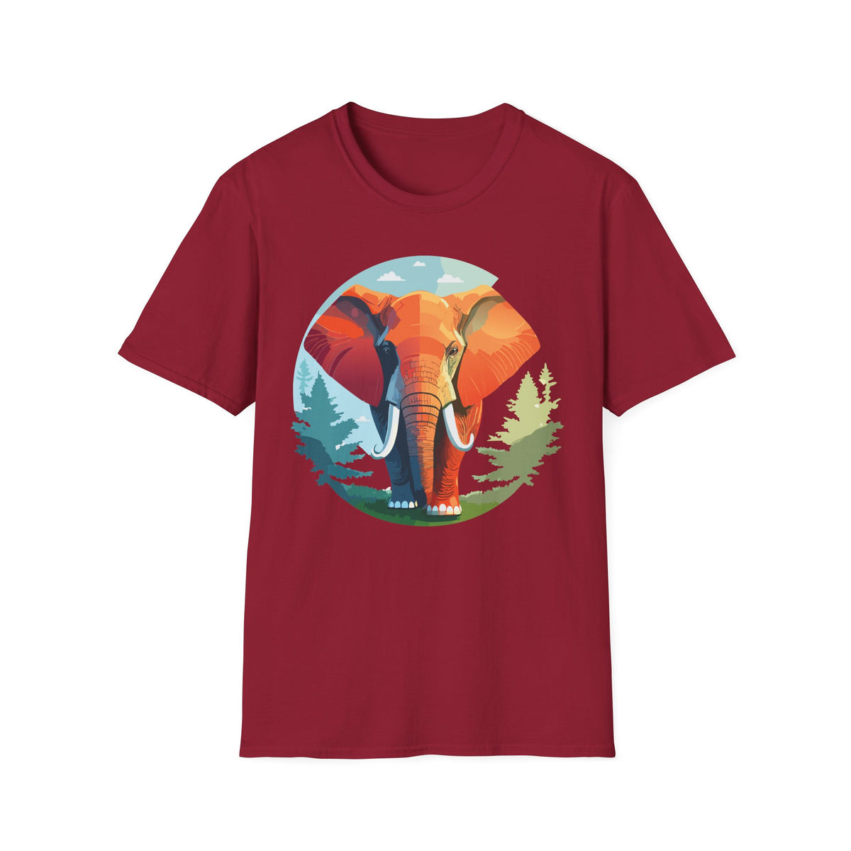 Colorful Elephant Illustration T-Shirt | Vibrant Wildlife Circle Art