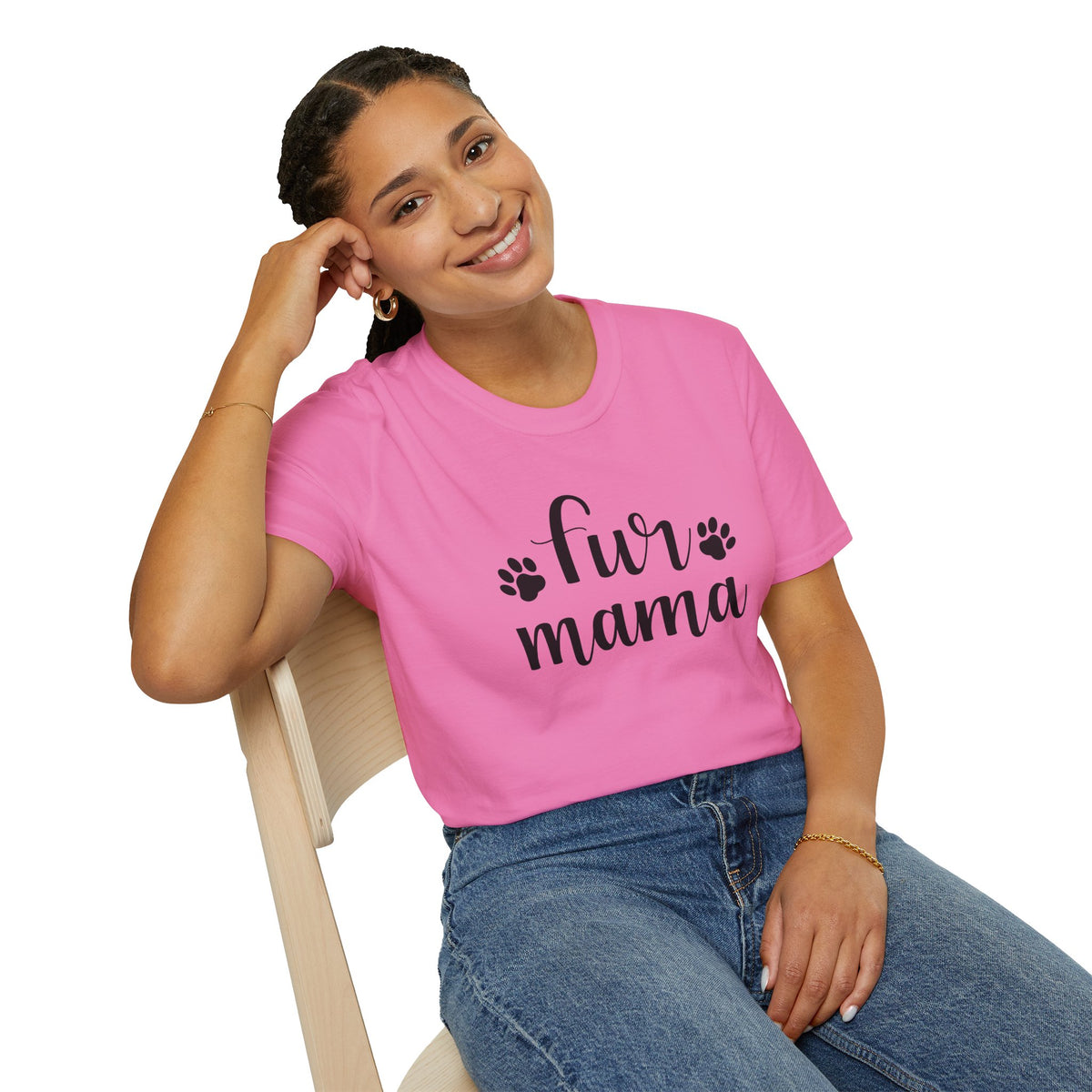 Fur Mama T-Shirt Cute Paw Print Pet Mom Unisex Cotton T-Shirt - Gildan Softstyle 64000 Tee