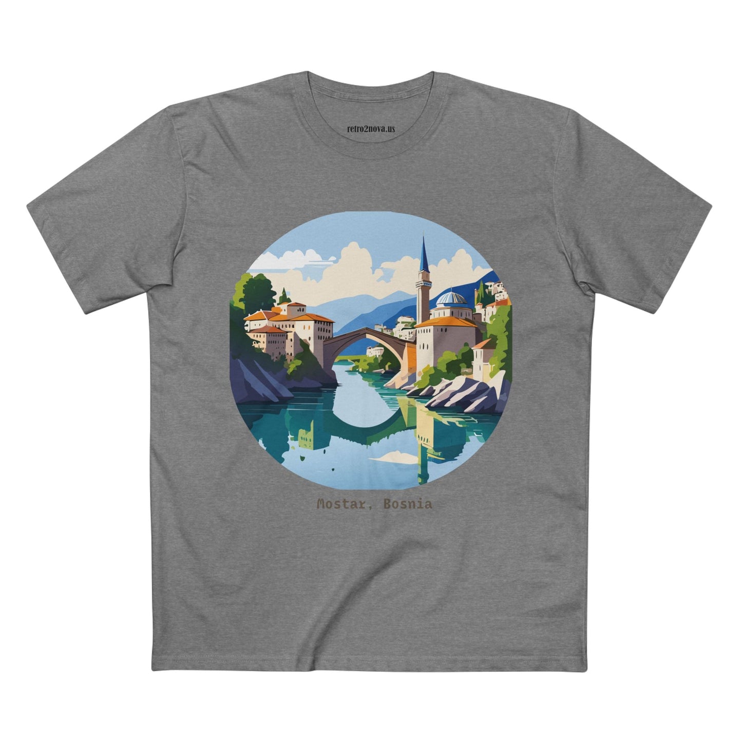 Unisex Premium Cotton Tee With Original Art Design Retro2Nova Travel And Bosnia Theme Shirt