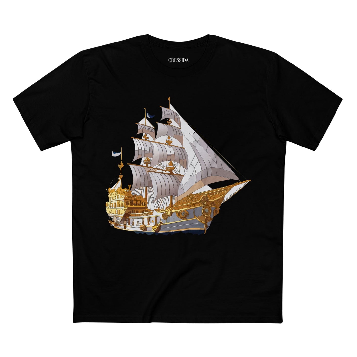 Ship Graphic Unisex 100 Cotton T-Shirt with Gold Frigate Art Design 10