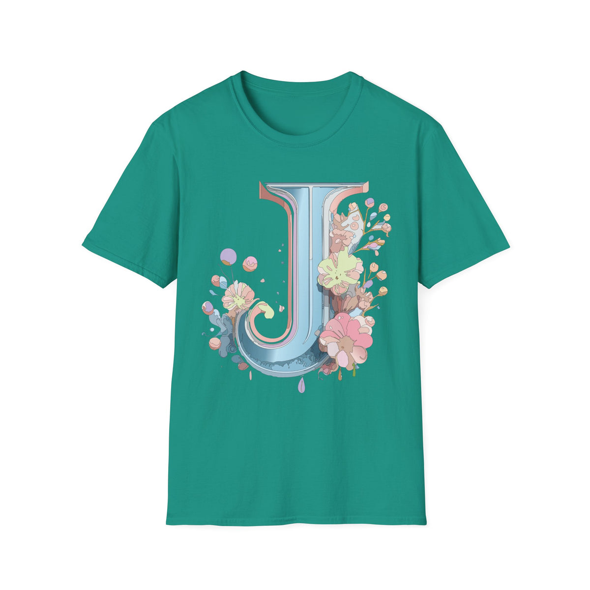 Floral Letter J T-Shirt | Pastel Monogram Initial Tee