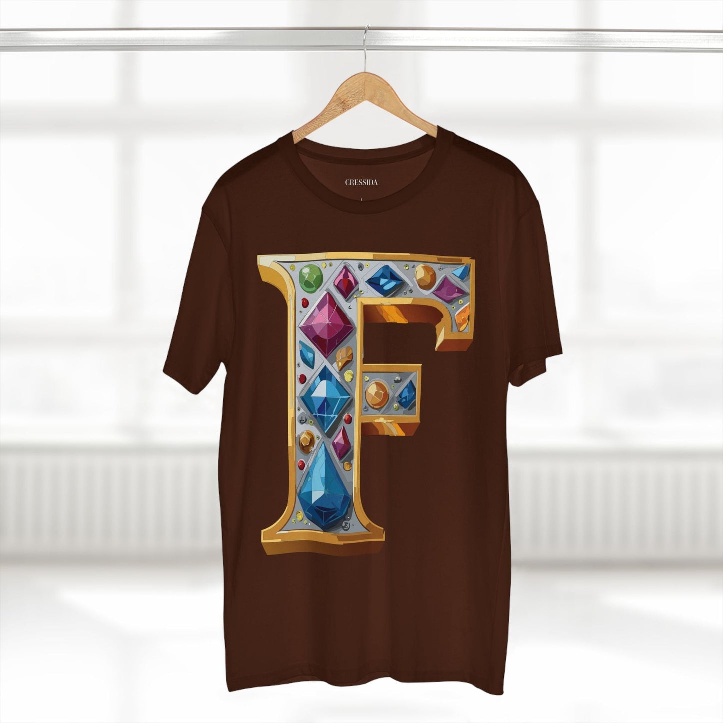 Letter F Graphic Design Tee Unisex 100 Cotton With Antique Gold Letters Artwork T-Shirt