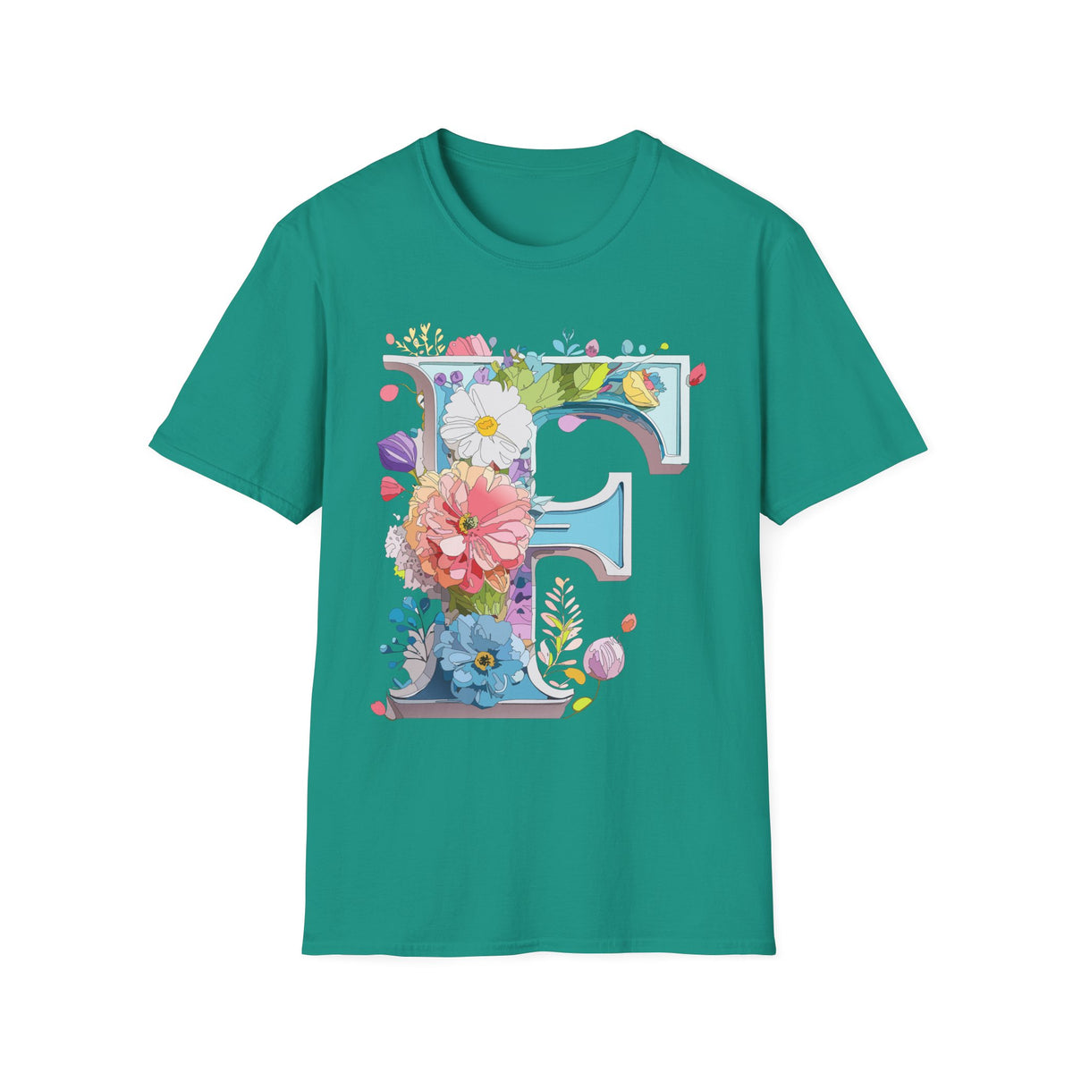 Floral Letter F T-Shirt | Botanical Initial Tee