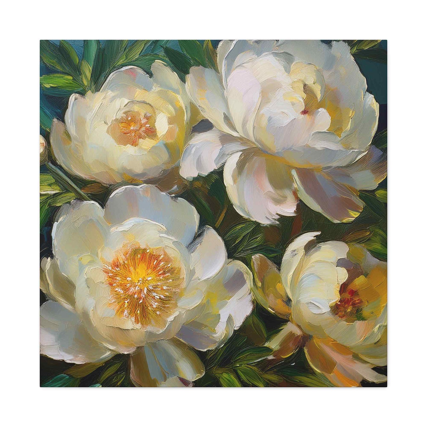 Cream Peonies Print Canvas, Floral Oil Paint Print 20x20, 24x24, 30x30, 32x32, 36x36 Art Design Pine-Wood Inner Frame MC-124