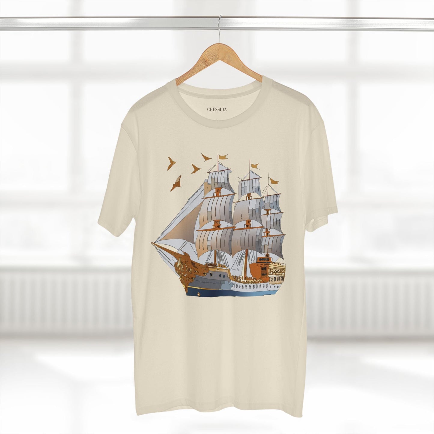 Ship Graphic Unisex 100 Cotton T-Shirt with Gold Frigate Art Design 4