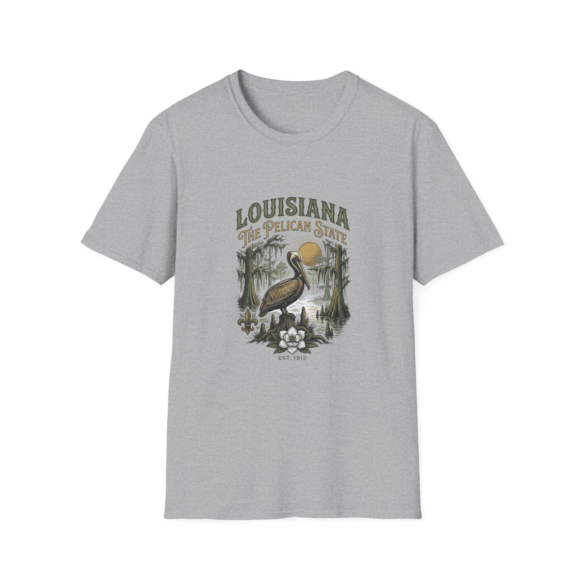 Louisiana Pelican State T-Shirt — Vintage Bayou Wildlife Travel Tourist Graphic Design Unisex 100 Cotton Gildan T-Shirt