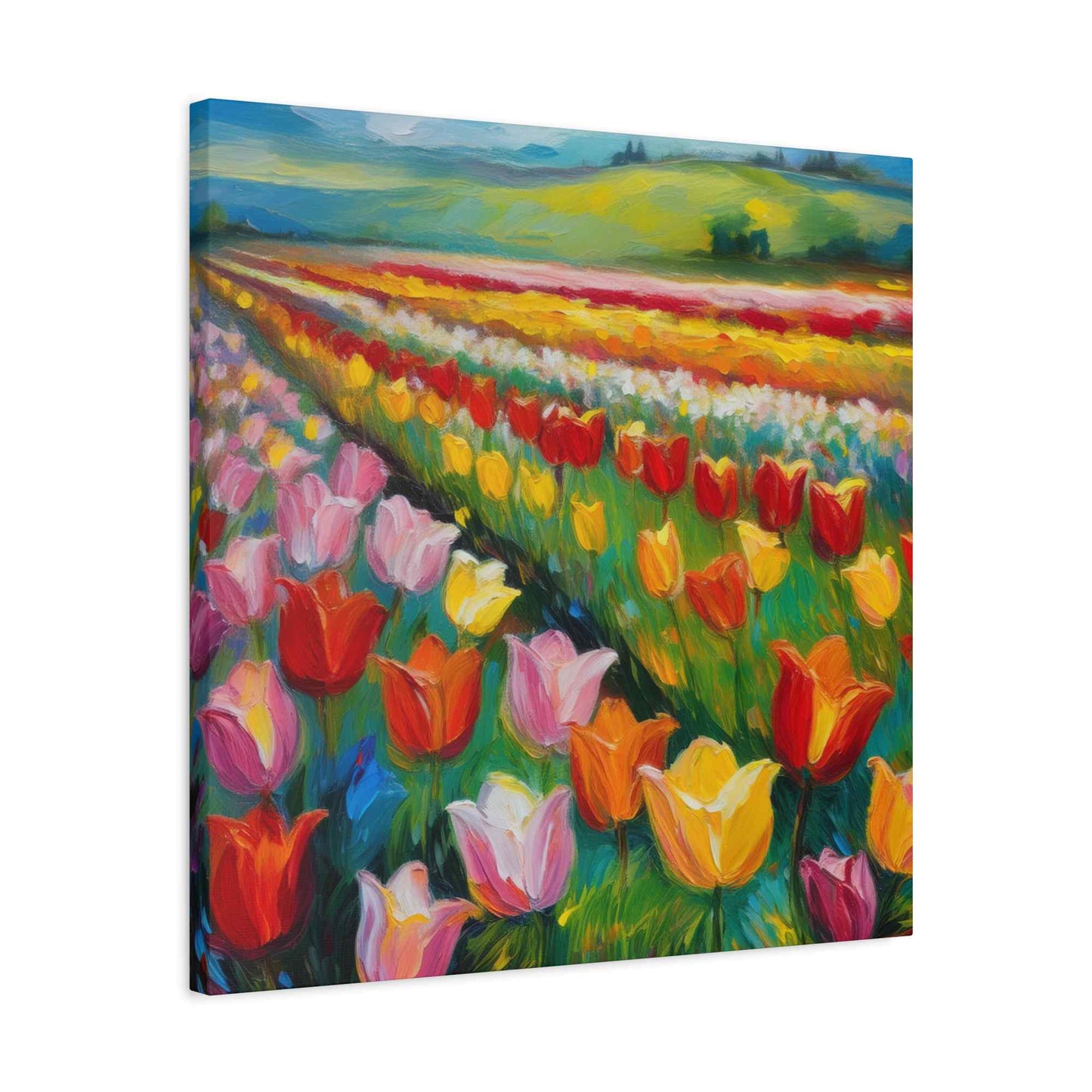 Tulips Fields Print Canvas, Floral Oil Paint Print 20x20, 24x24, 30x30, 32x32, 36x36 Art Design Pine-Wood Inner Frame MC-147