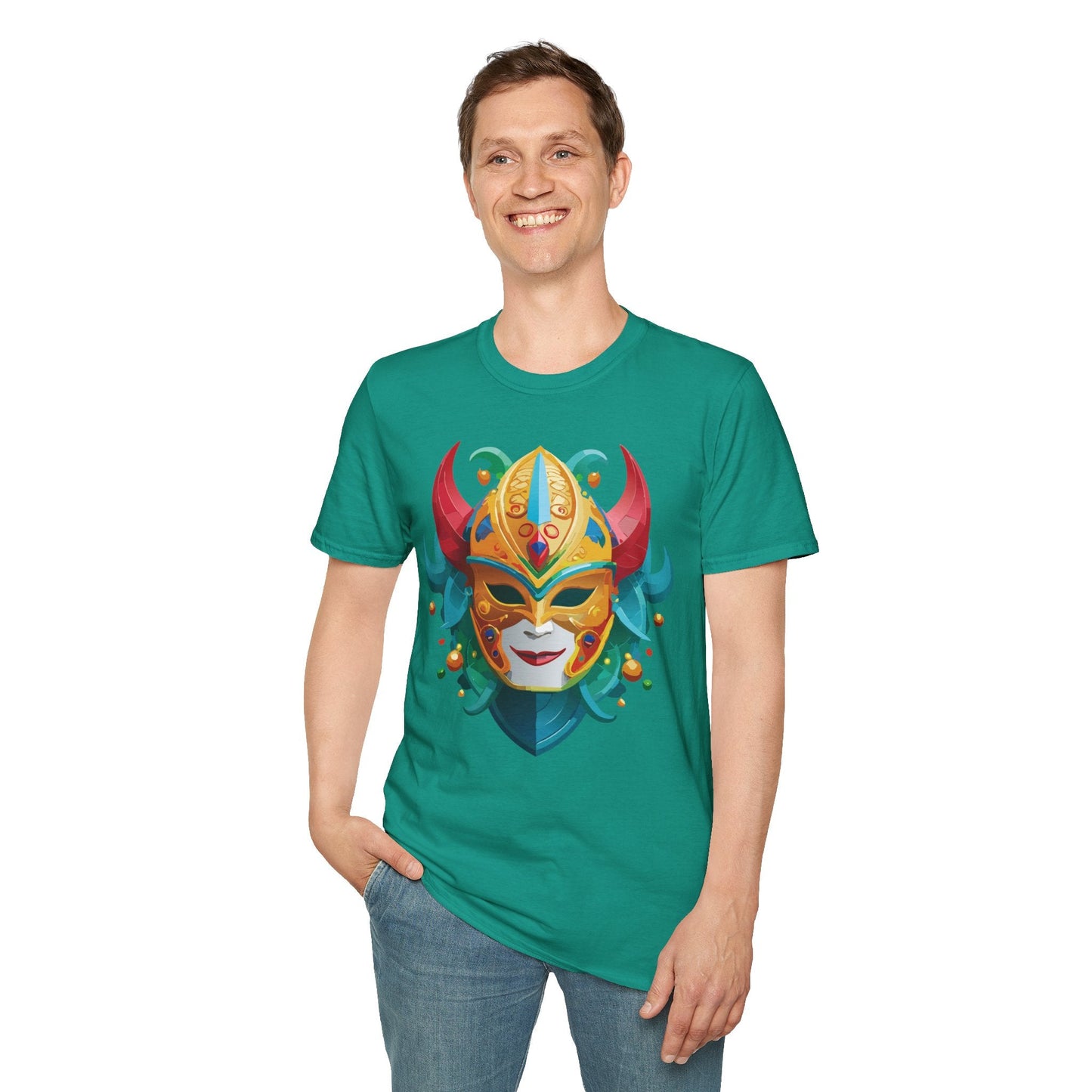Unisex Mask Tee Shirt Softstyle Gildan 64000 Cotton Tee Masquerade Design Artwork